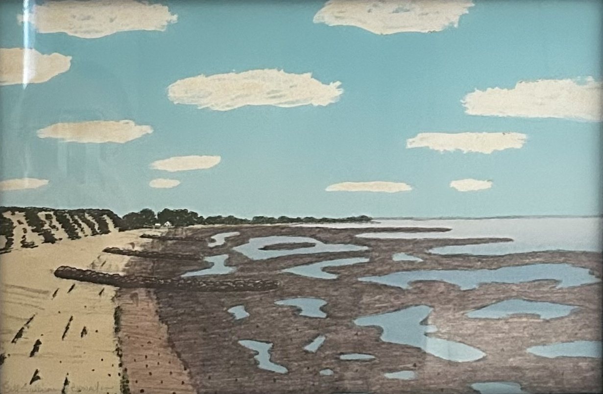 Brewster Beach Day, Lithograph, pencil and wash watercolor, Bill Sullivan