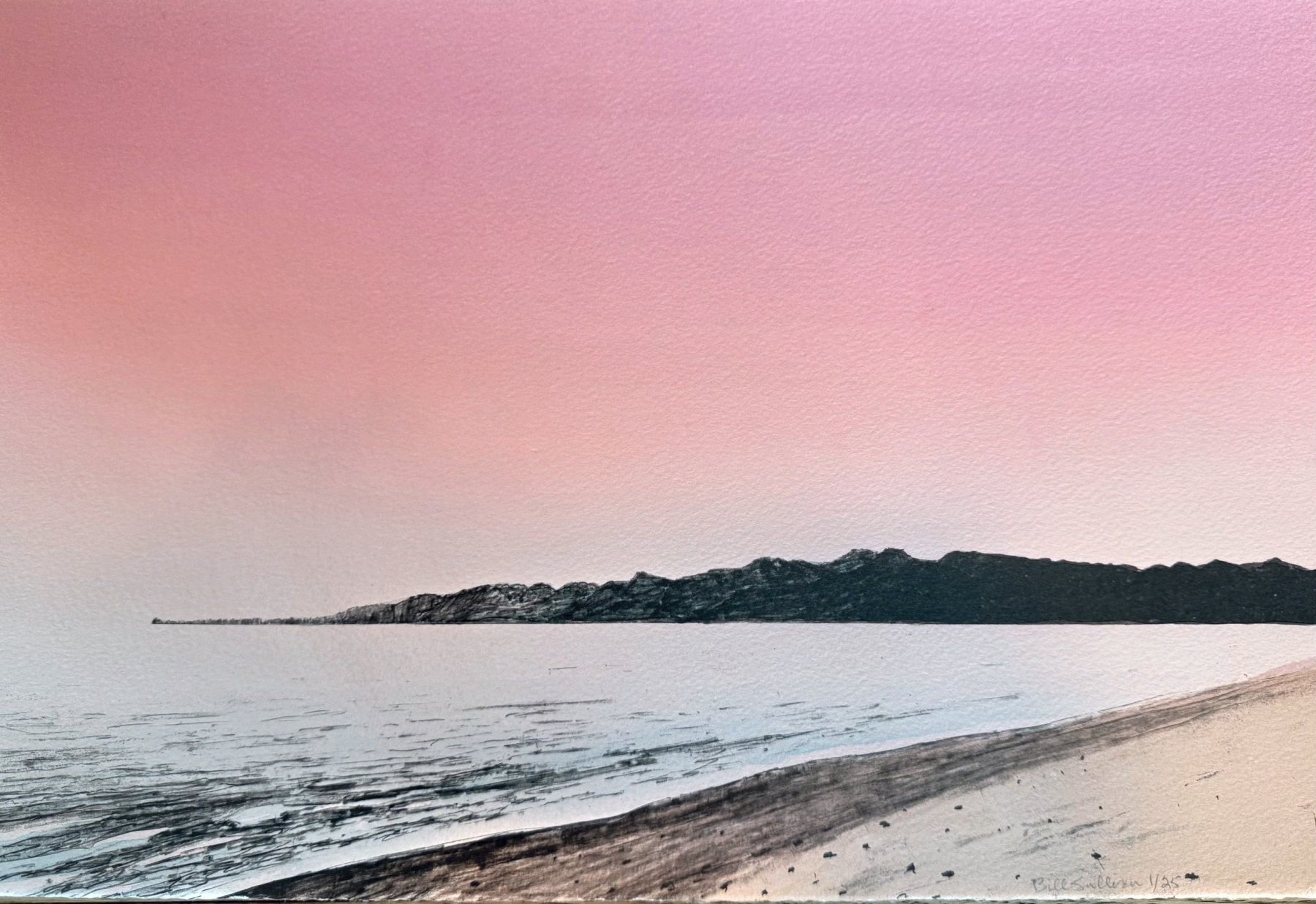 Santa Monica Bay; 1/25, Lithograph, pencil and wash watercolor, Bill Sullivan