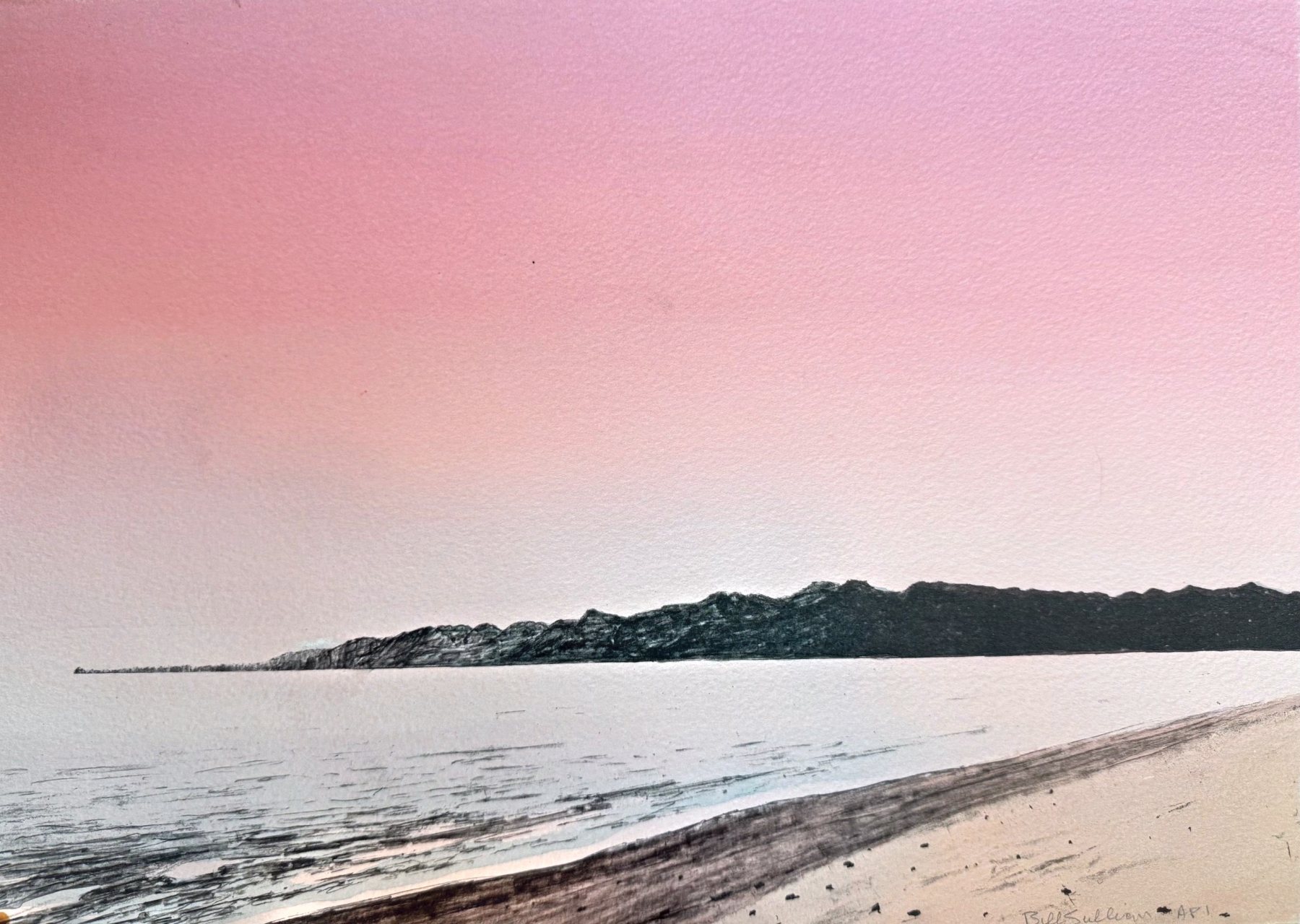Santa Monica Bay; AP1, Lithograph, pencil and wash watercolor, Bill Sullivan