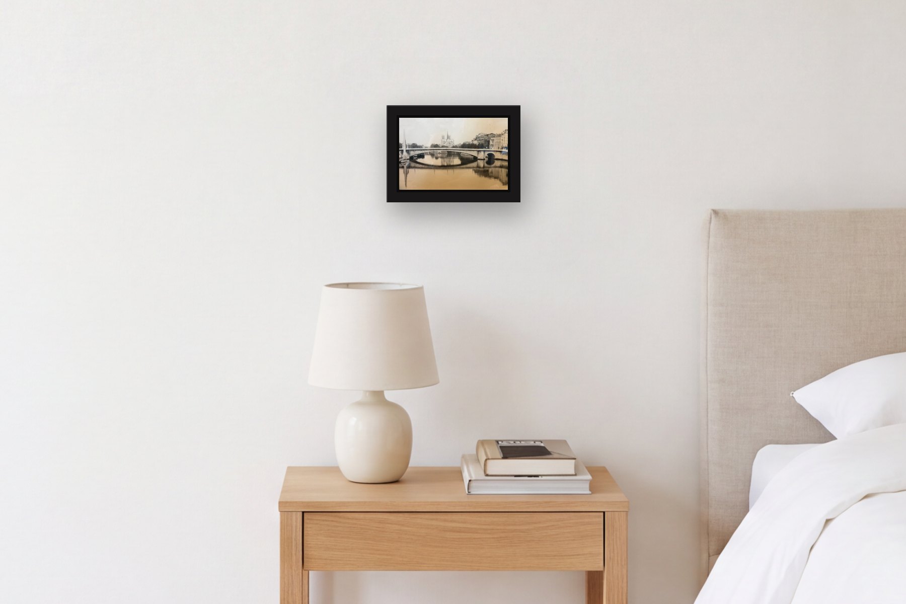 Bridge by Gordon, hanging above a bedside table in a bedroom