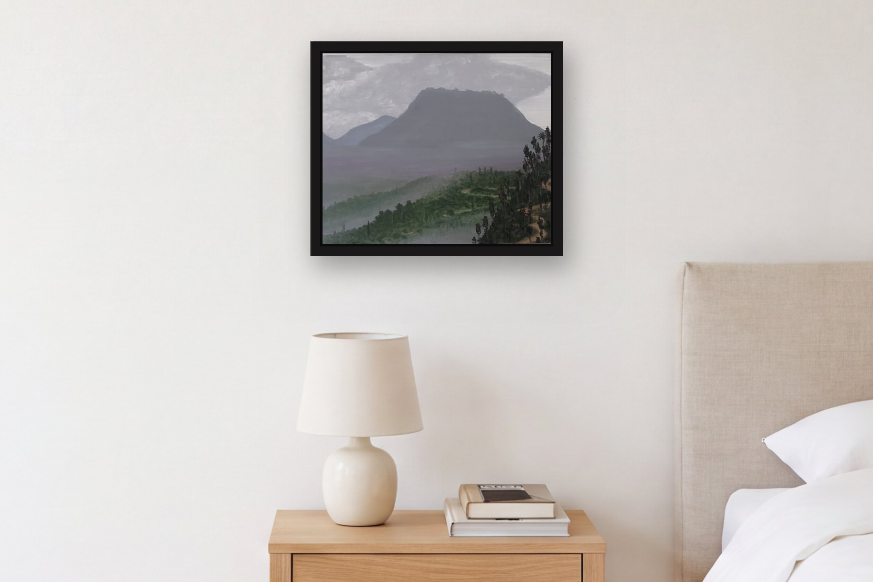 Guadalupe II by Bill Sullivan, hanging above a bedside table in a bedroom