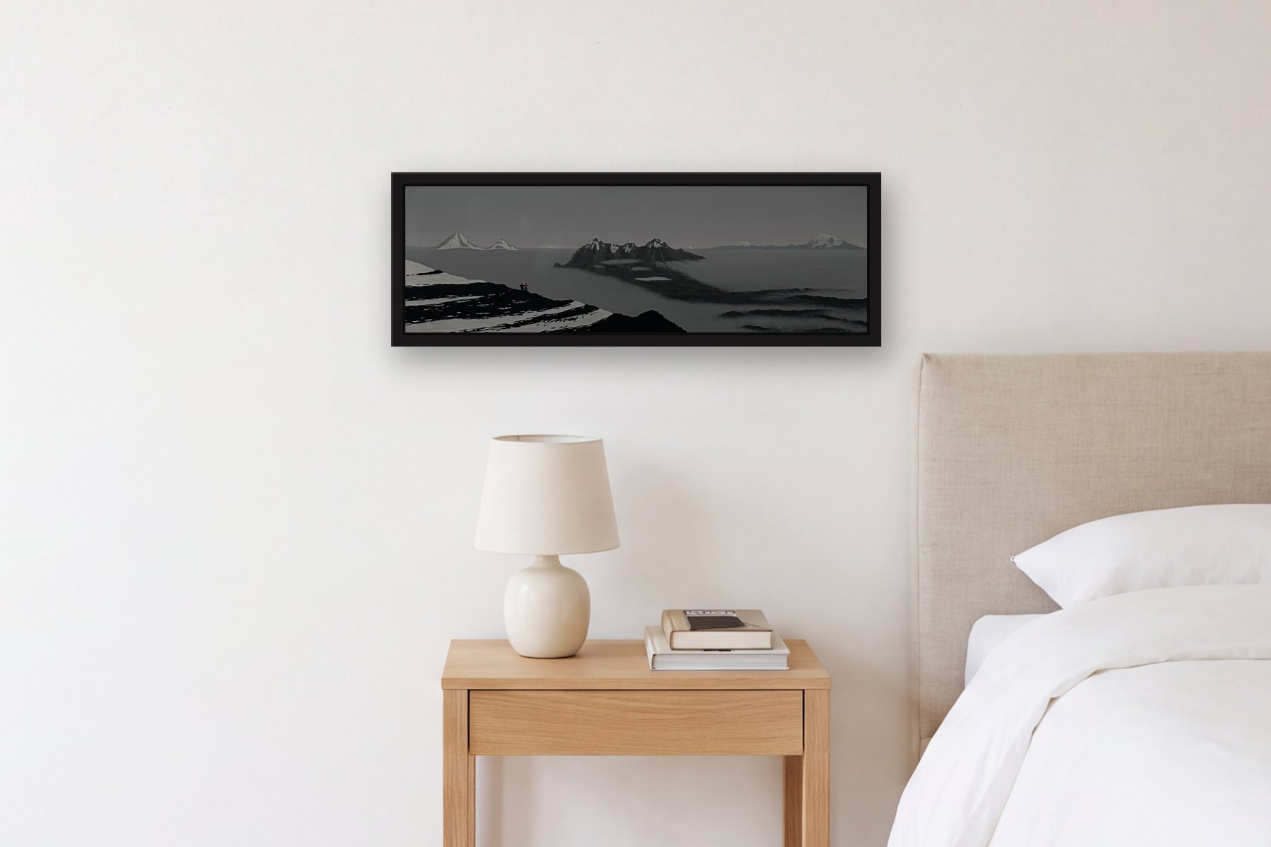 Ilinizas II by Bill Sullivan, hanging above a bedside table in a bedroom