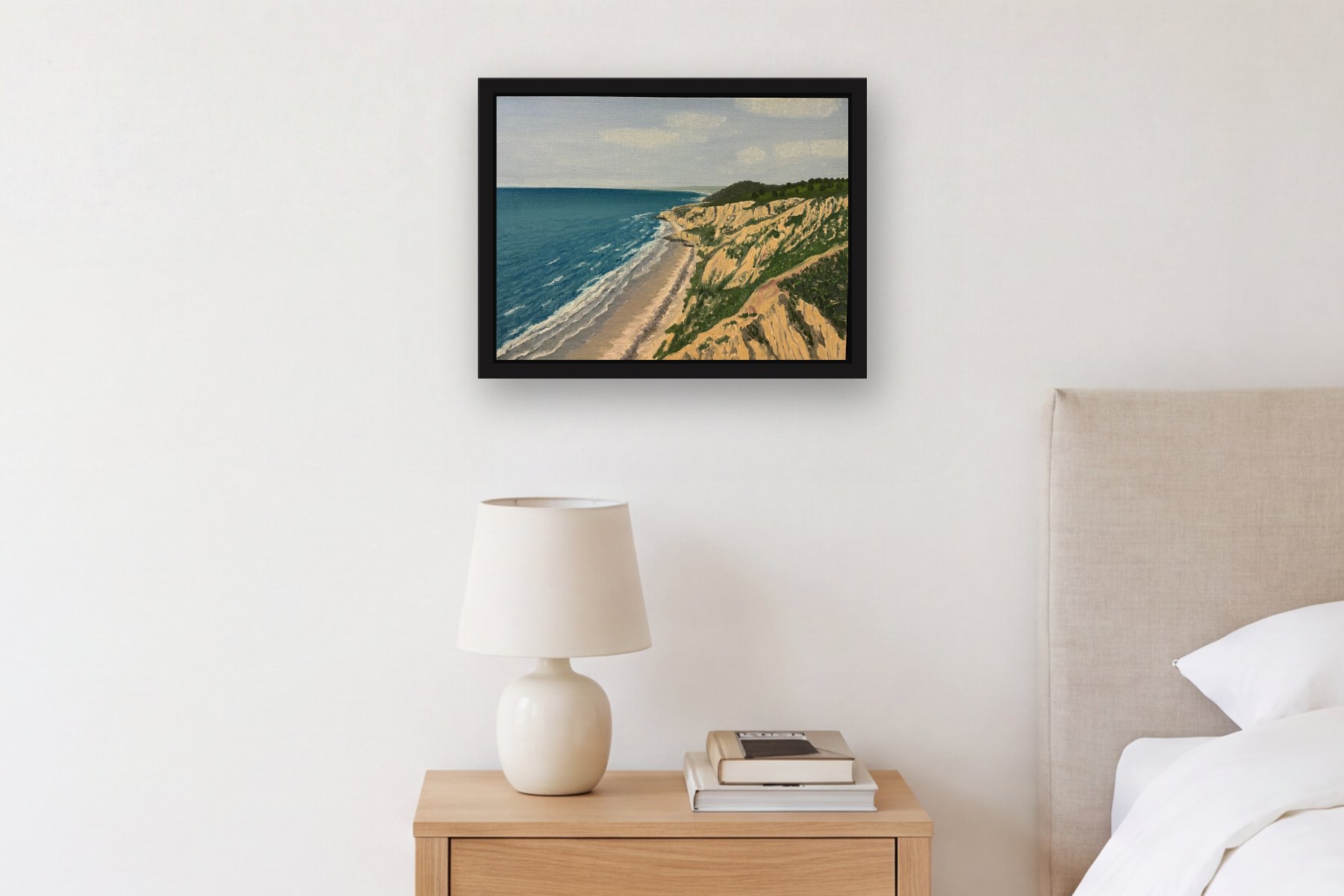 Montauk II by Bill Sullivan, hanging above a bedside table in a bedroom