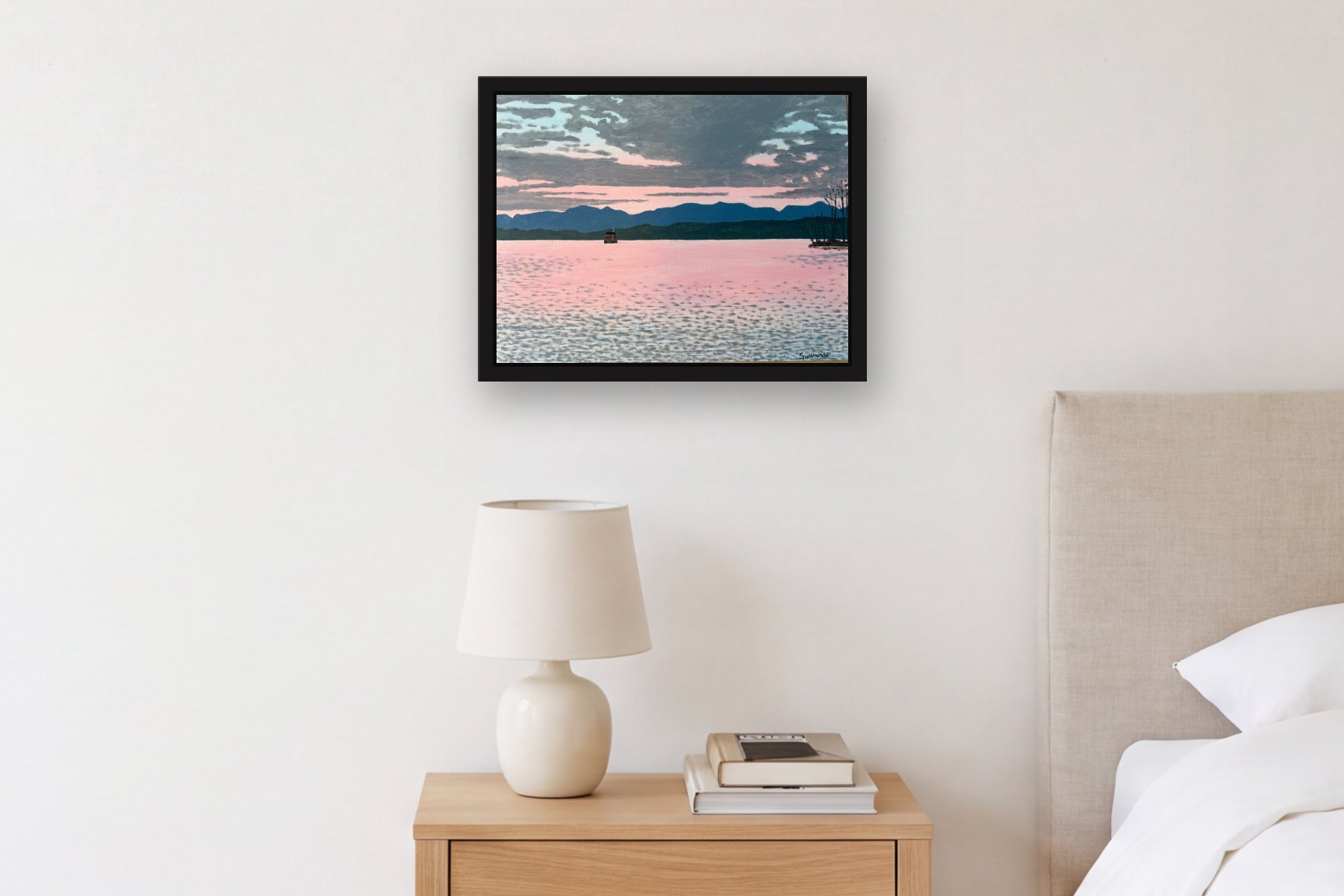 Near the Magdalena River by Bill Sullivan, hanging above a bedside table in a bedroom