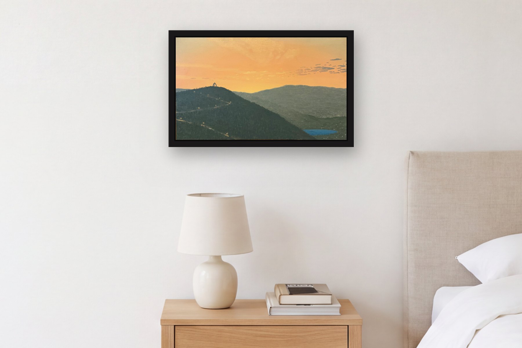 Santa Barbara by Bill Sullivan, hanging above a bedside table in a bedroom