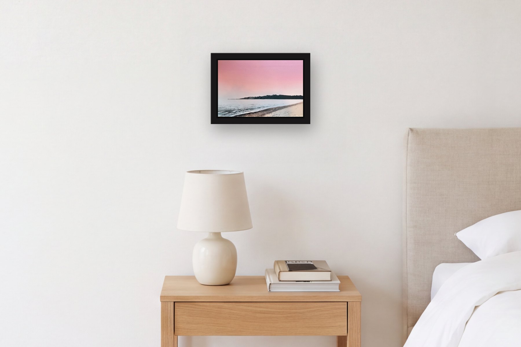 Santa Monica Bay; 1/25 by Bill Sullivan, hanging above a bedside table in a bedroom