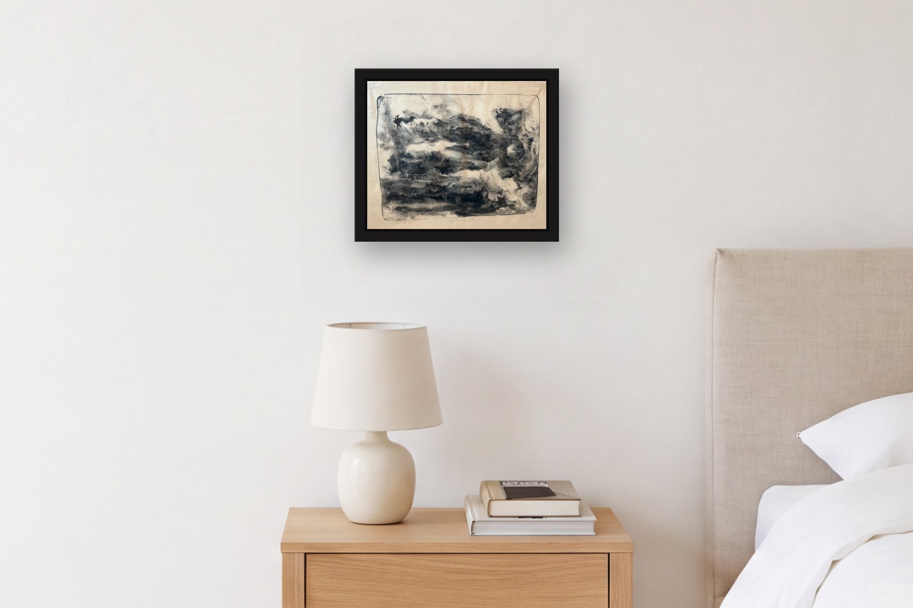 Summer Sky by John Schueler, hanging above a bedside table in a bedroom