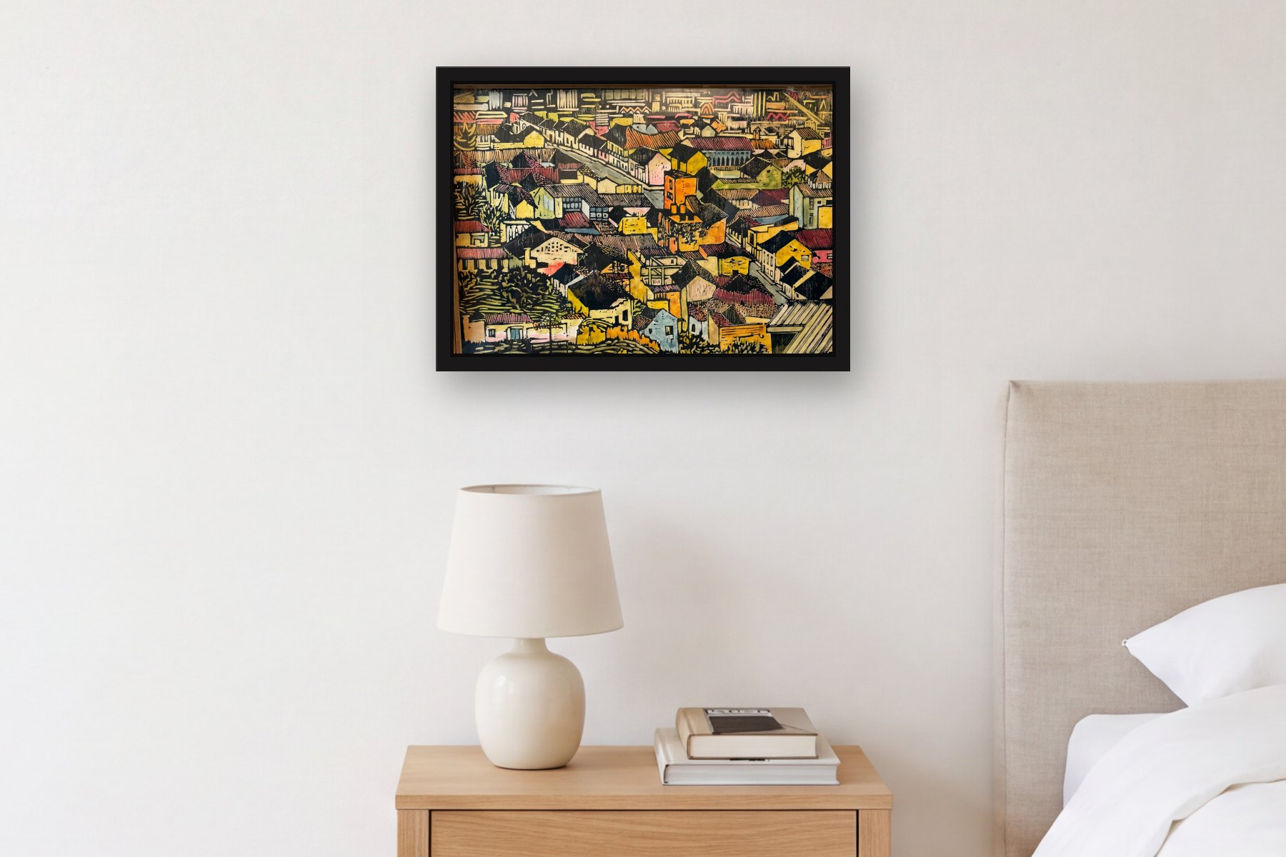 Techos by Francisco Arija, hanging above a bedside table in a bedroom