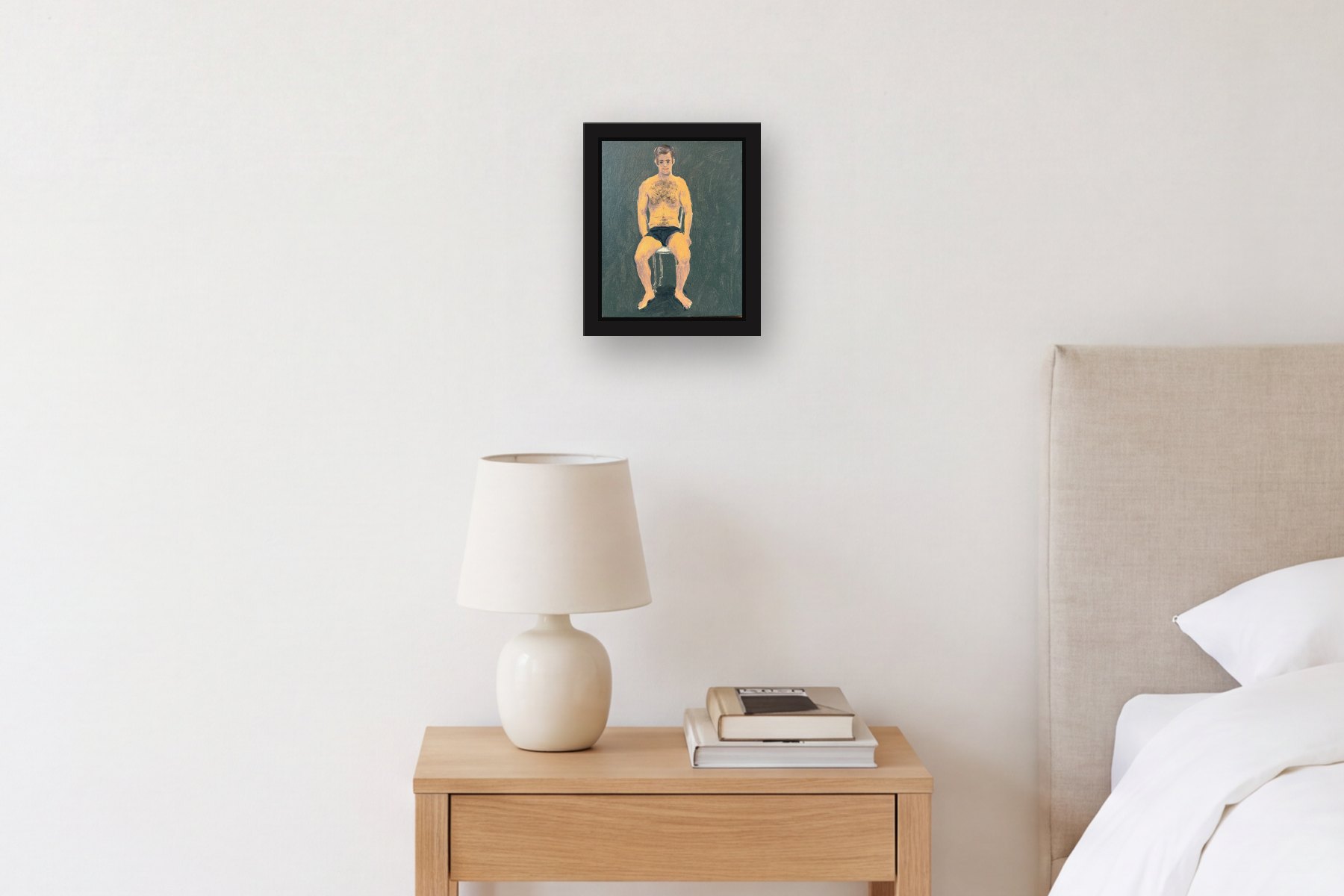 Untitled by Bill Sullivan, hanging above a bedside table in a bedroom