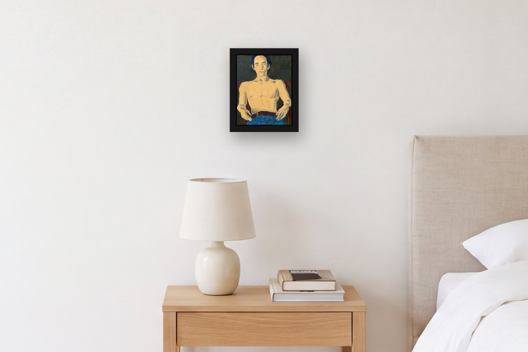 Untitled by Bill Sullivan, hanging above a bedside table in a bedroom