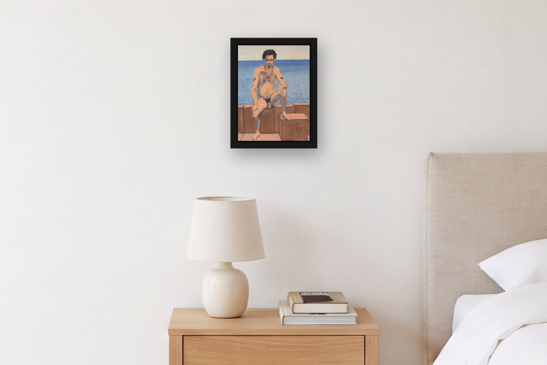 Untitled by Bill Sullivan, hanging above a bedside table in a bedroom