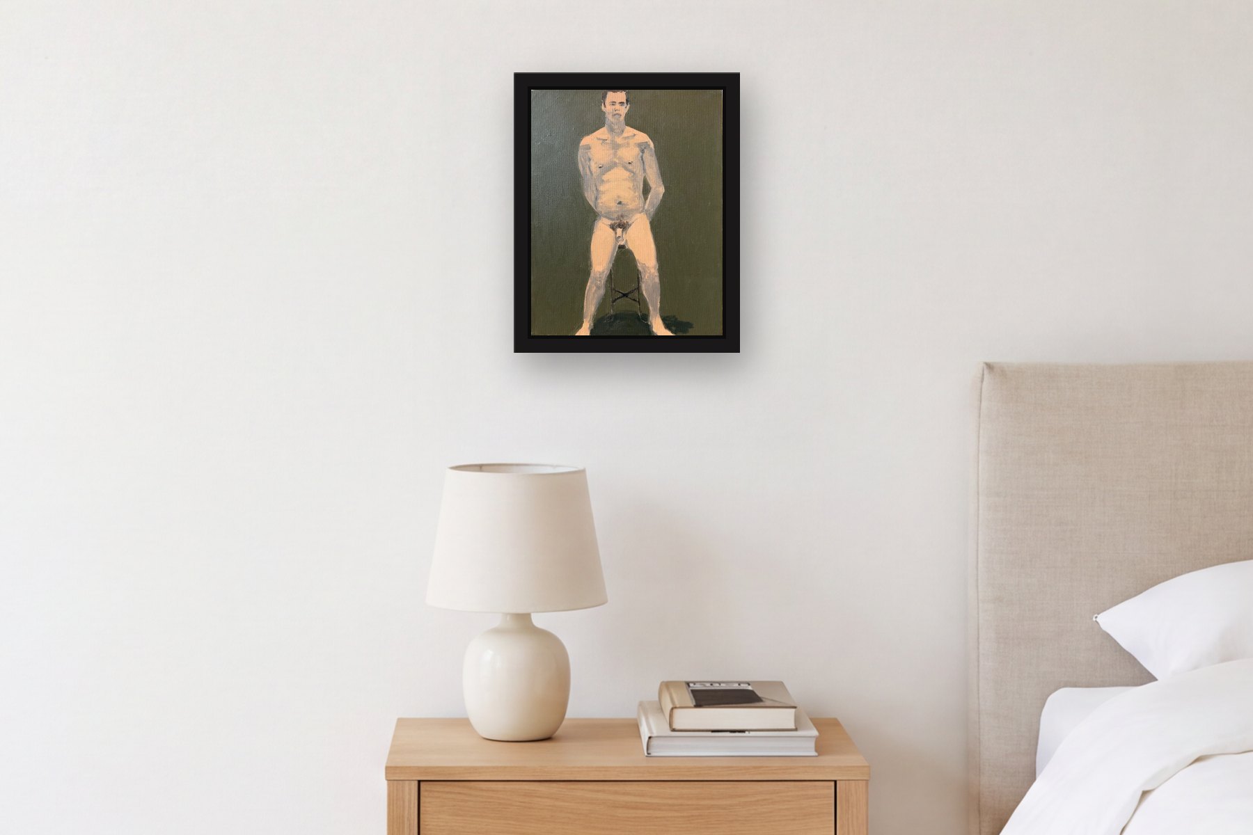 Untitled by Bill Sullivan, hanging above a bedside table in a bedroom