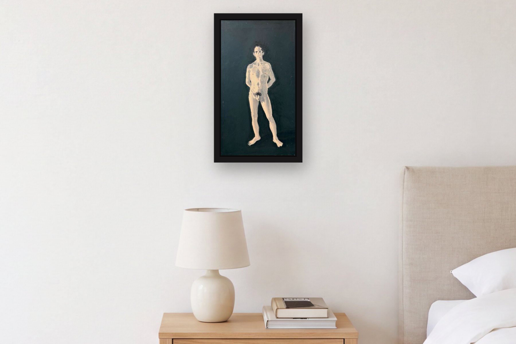 Untitled by Bill Sullivan, hanging above a bedside table in a bedroom
