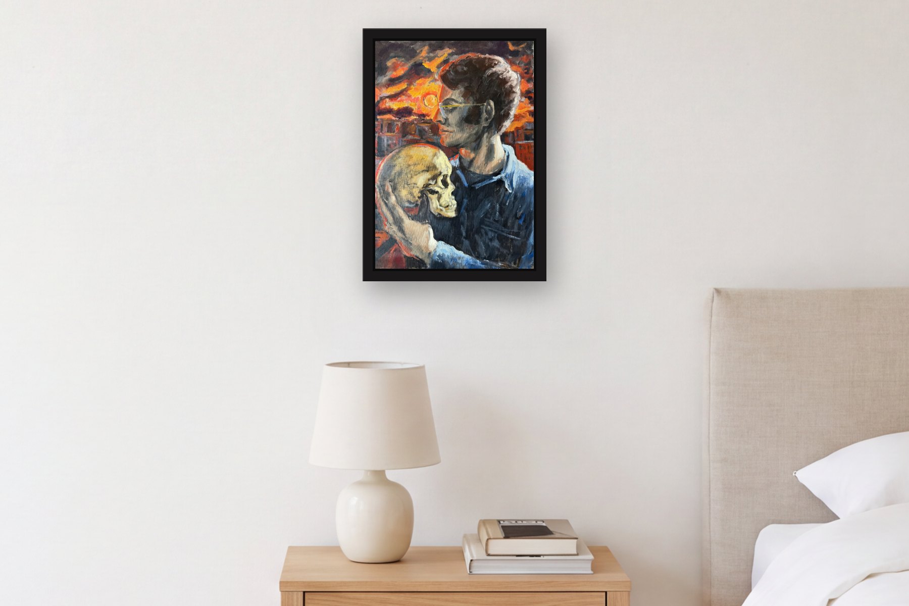 Untitled by Bill Sullivan, hanging above a bedside table in a bedroom