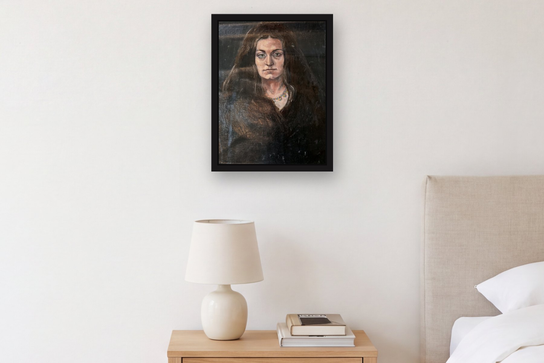 Untitled by Bill Sullivan, hanging above a bedside table in a bedroom
