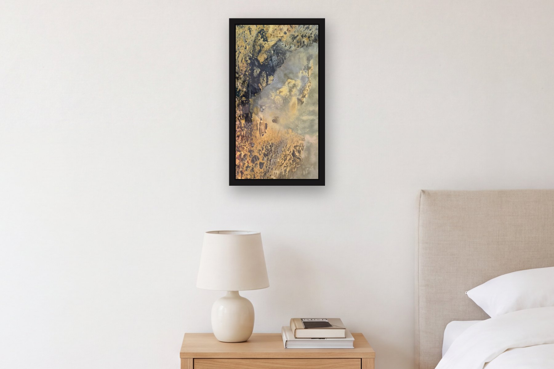 Untitled by Artist not recorded, hanging above a bedside table in a bedroom