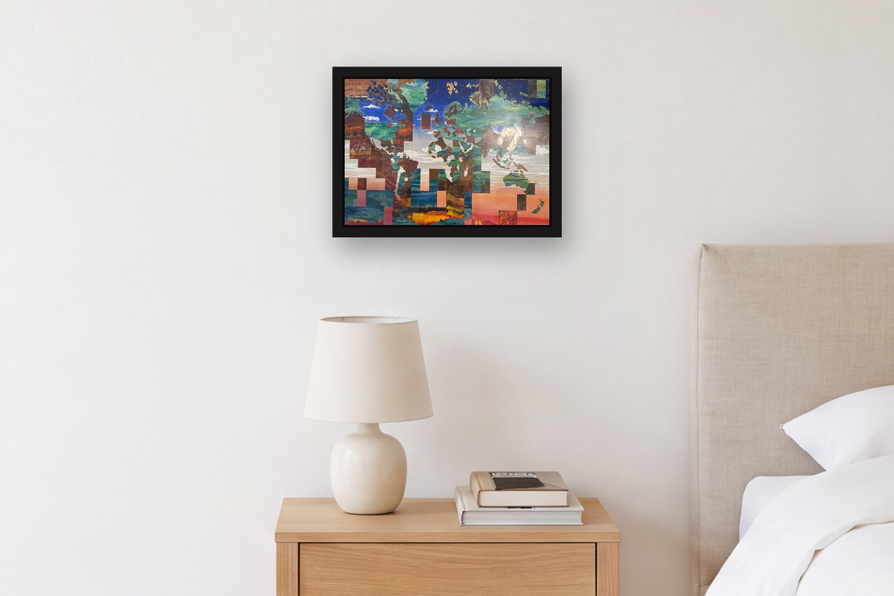Untitled by William A. Polin, hanging above a bedside table in a bedroom