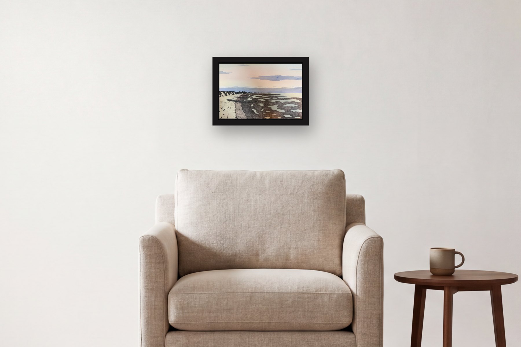 Brewster Flats by Bill Sullivan, hanging above an armchair