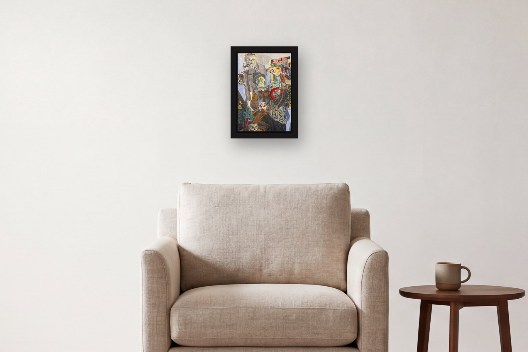 Fandores Peligrosas by Lawrence Steven Faden, hanging above an armchair