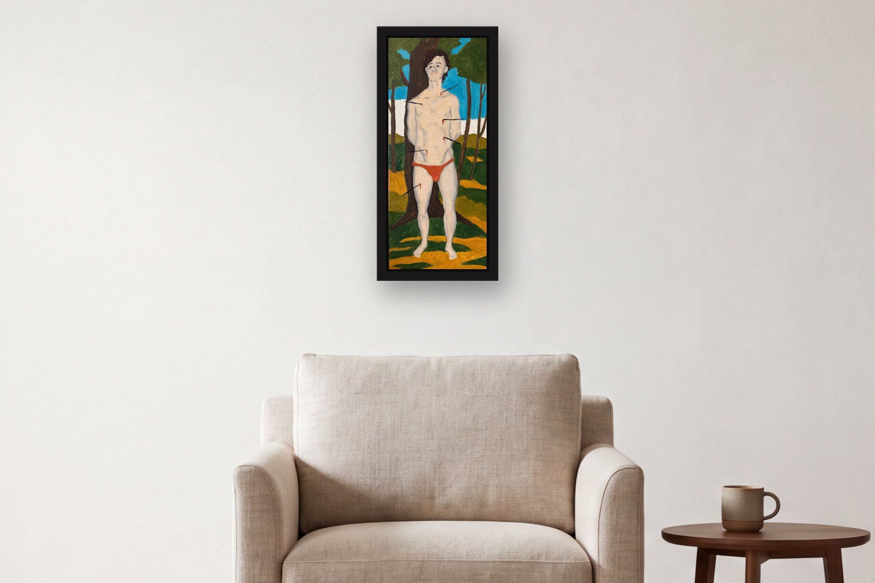 Firing Squad by Bill Sullivan, hanging above an armchair