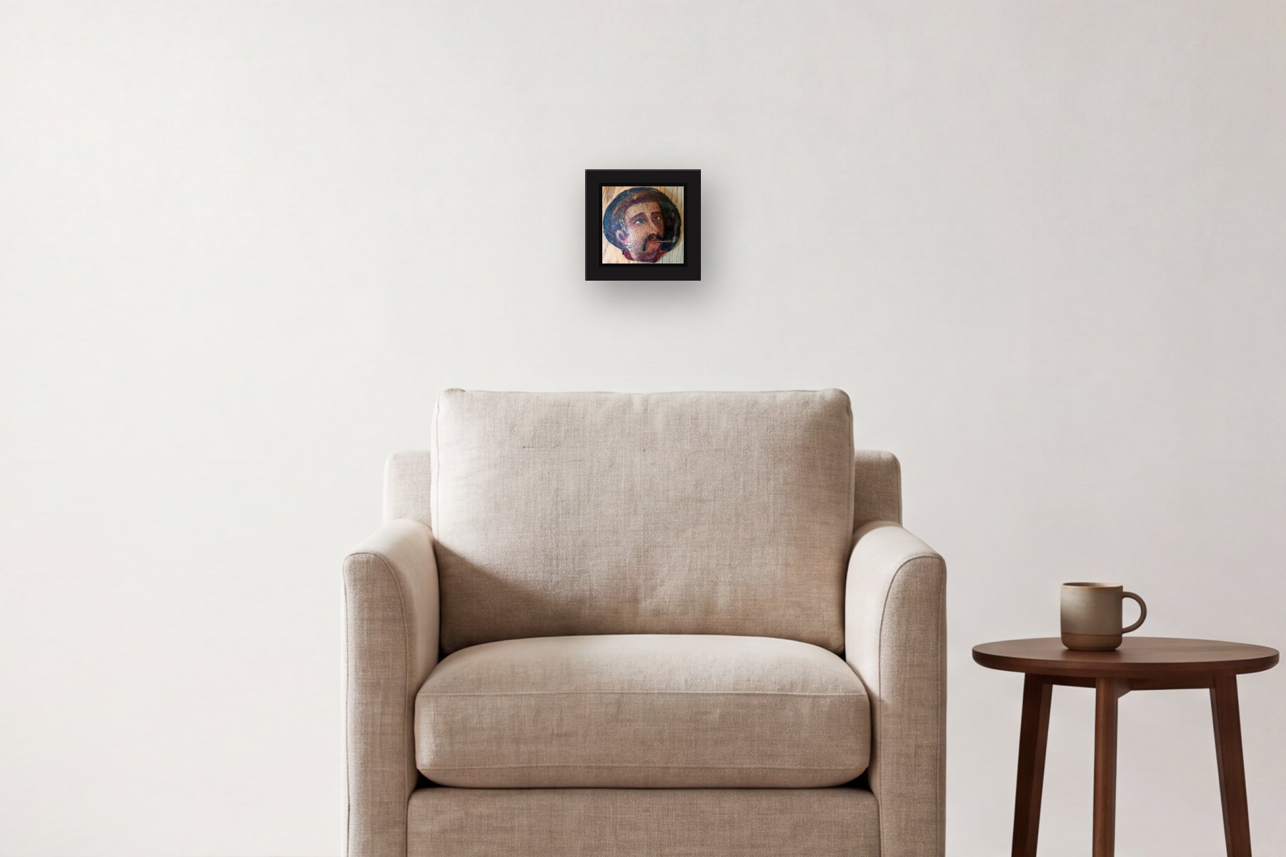 Fisherman by Artist not recorded, hanging above an armchair
