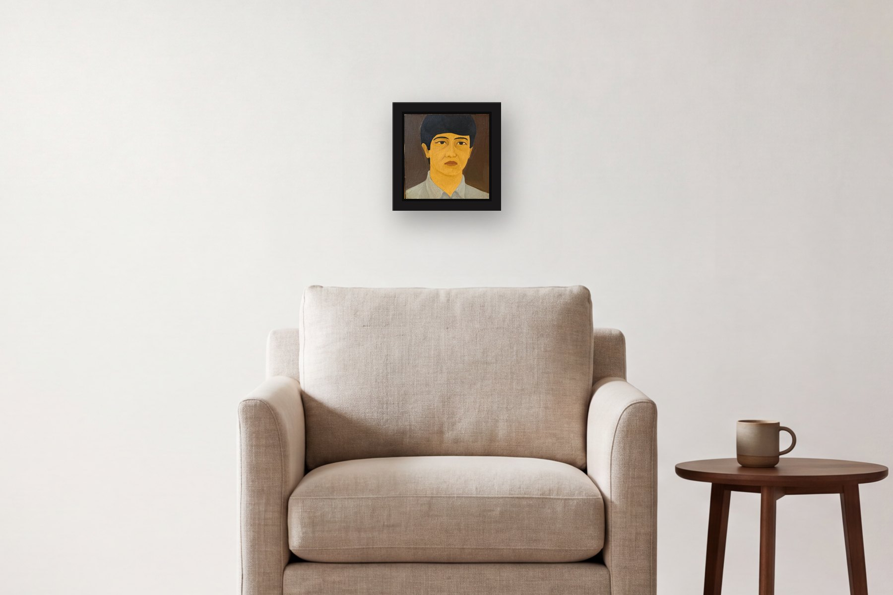 Man by Artist not recorded, hanging above an armchair