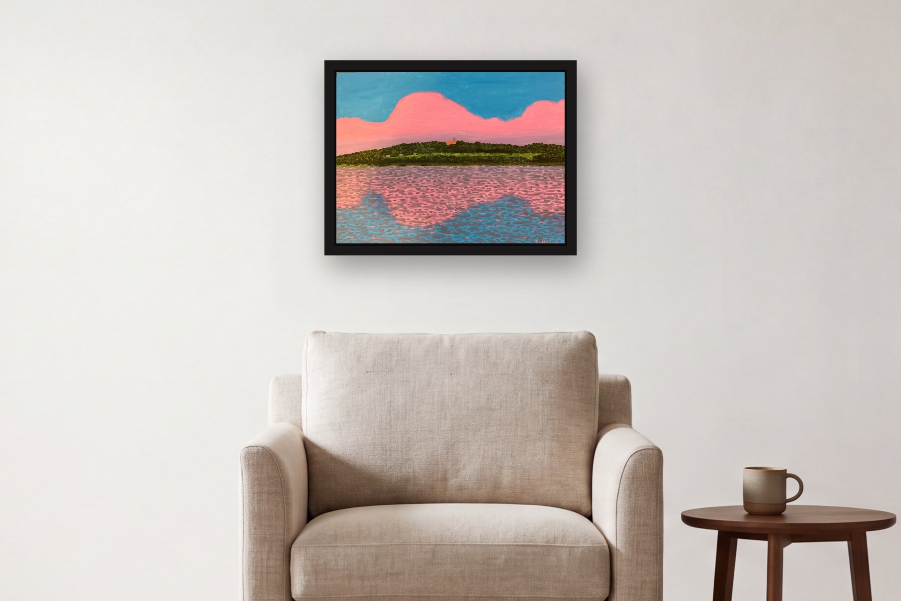 Olana from Catskills by Bill Sullivan, hanging above an armchair