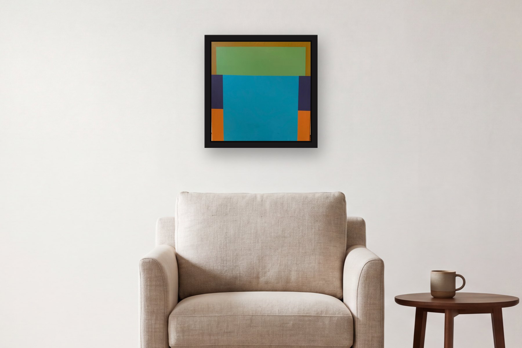 Squares by Bill Sullivan, hanging above an armchair