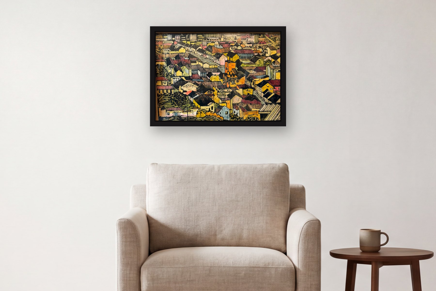 Techos by Francisco Arija, hanging above an armchair