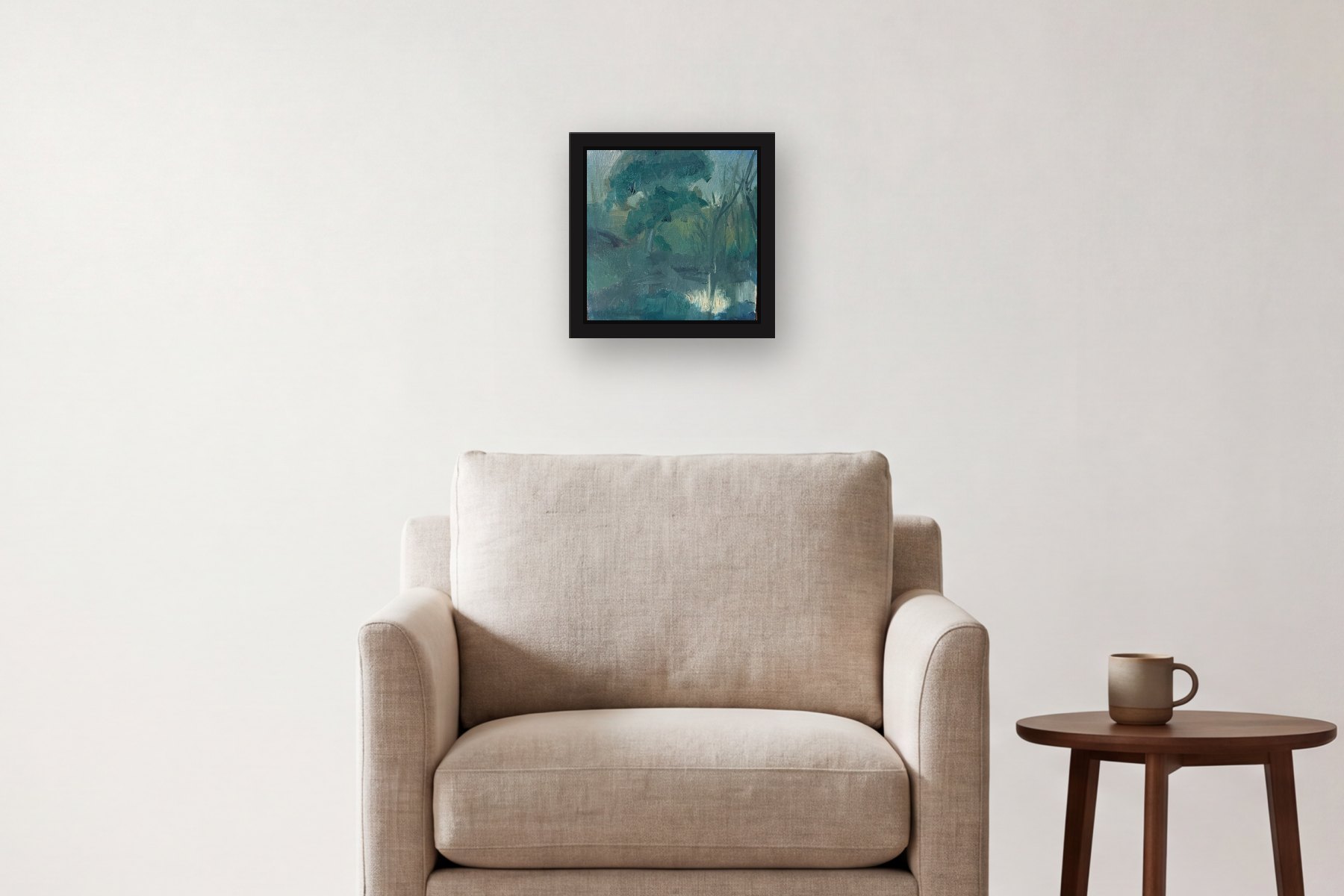 Trees by Artist not recorded, hanging above an armchair