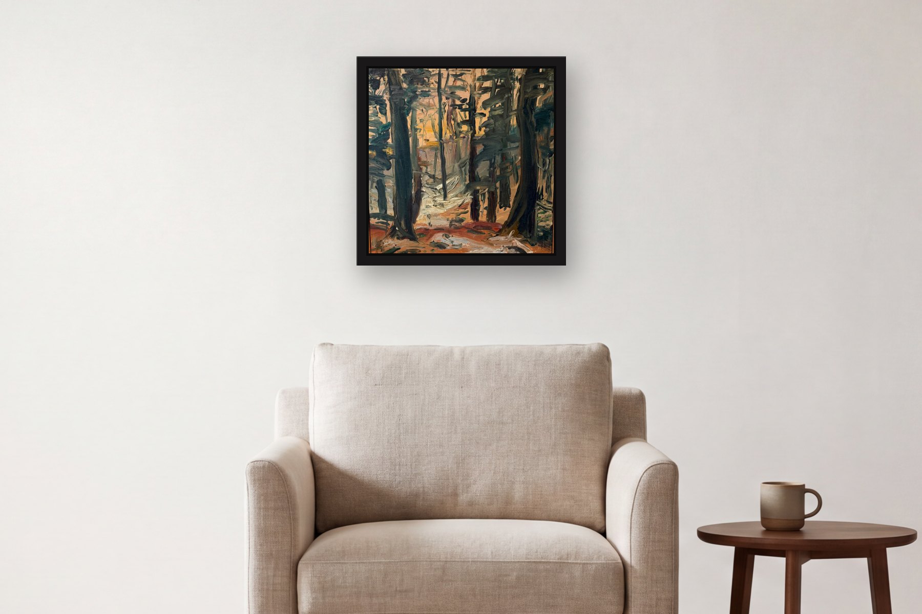 Trees by Artist not recorded, hanging above an armchair