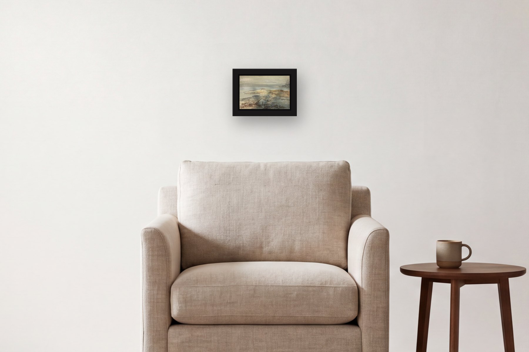 Untitled by M. Clark, hanging above an armchair