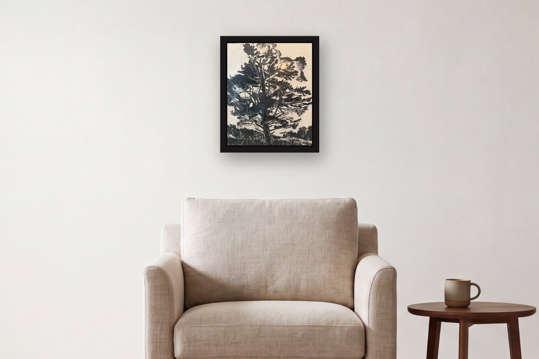 Untitled by Marjorie Kramer, hanging above an armchair