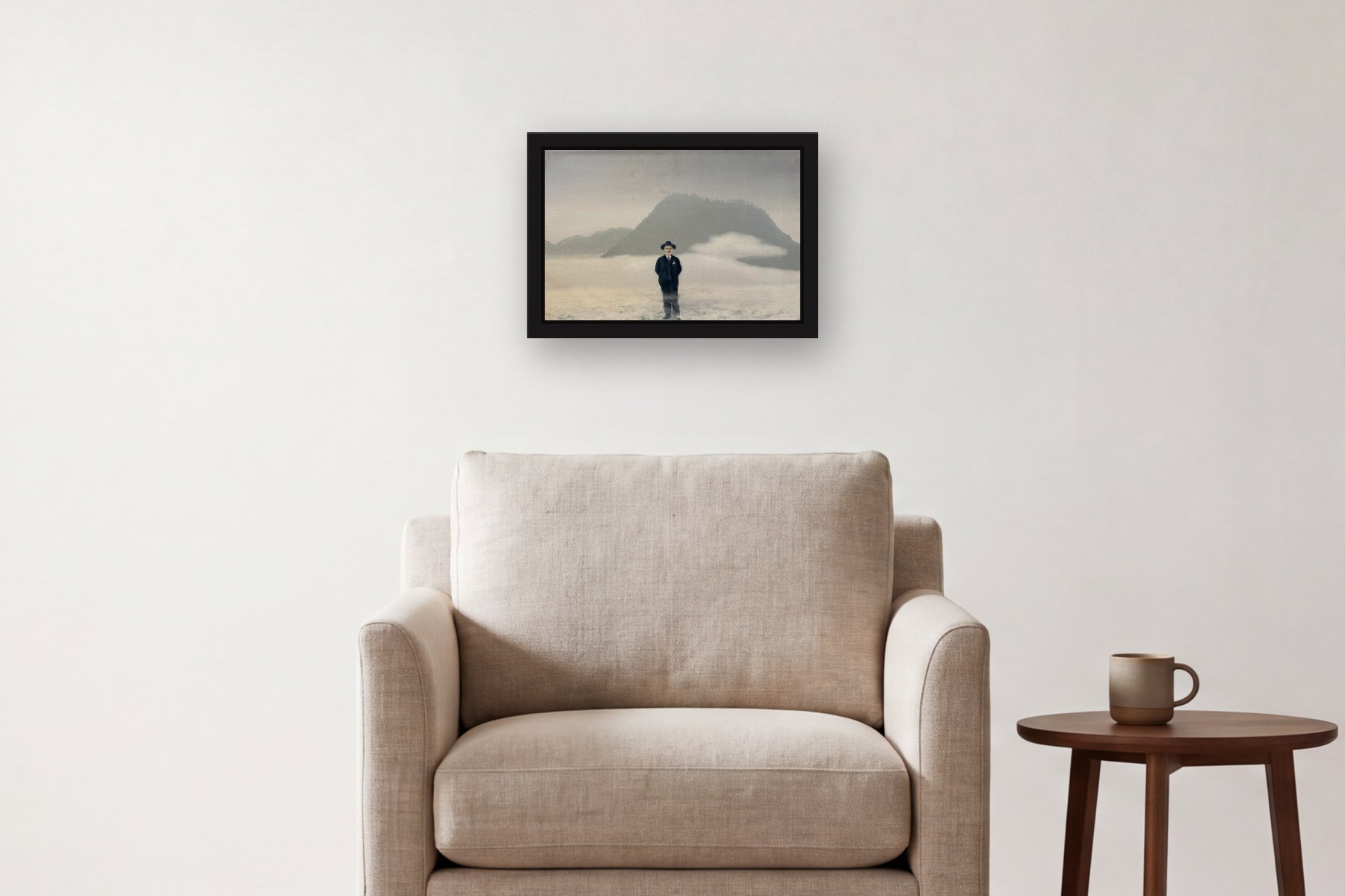 Untitled, signed on back by Bill Sullivan, hanging above an armchair