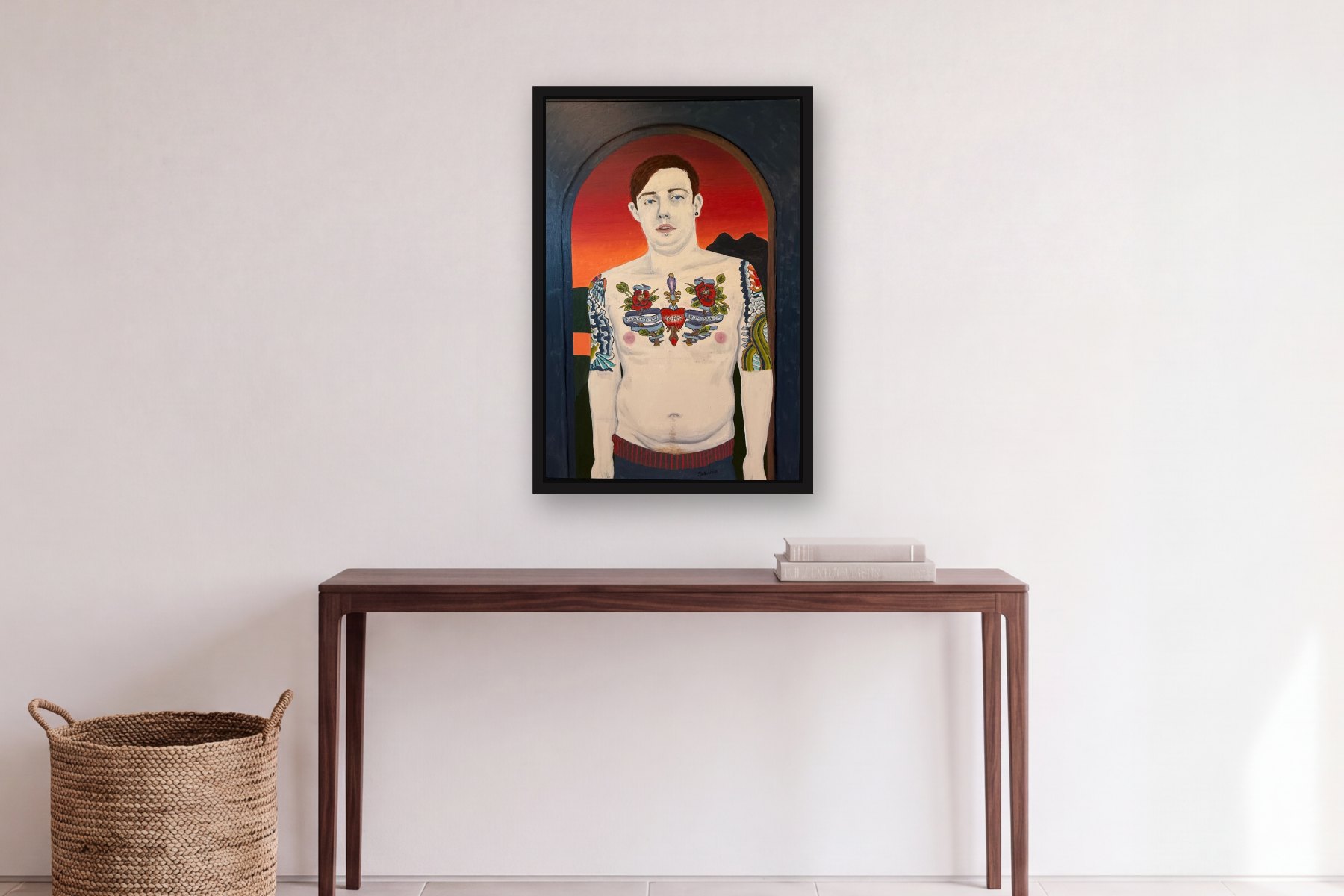 Awake These Dreams from Sleep by Bill Sullivan, hanging above a console table in a hallway