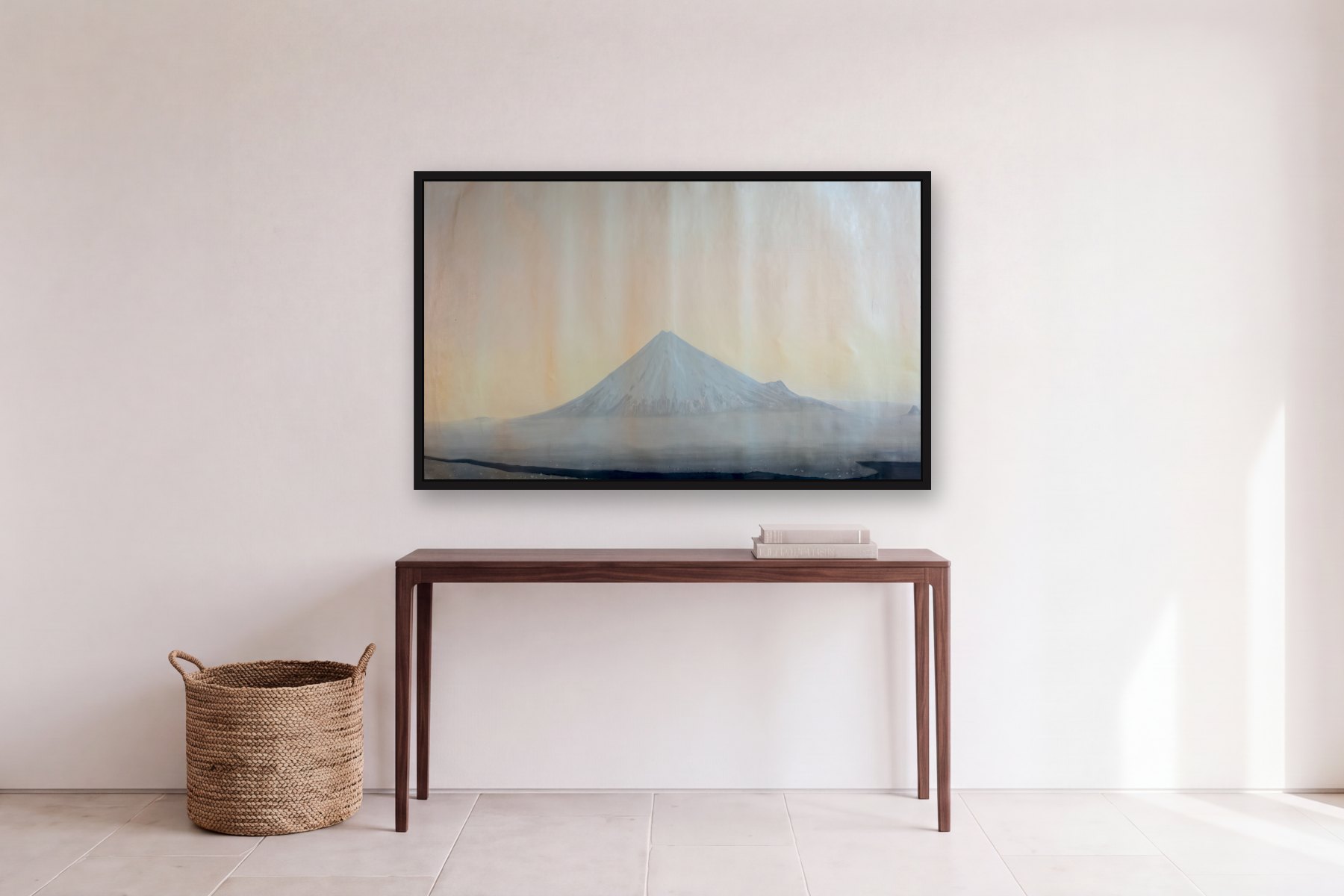 Cotopaxi by Bill Sullivan, hanging above a console table in a hallway