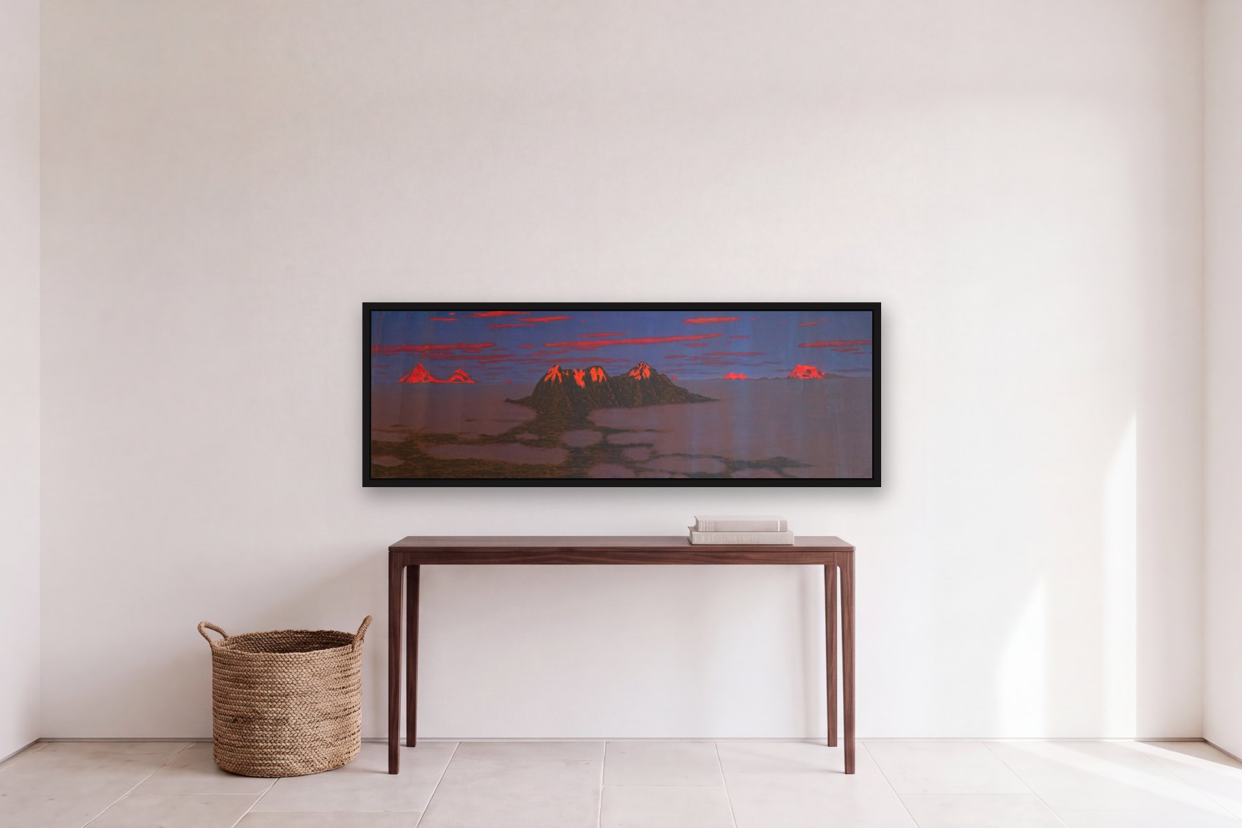 Ilinizas by Bill Sullivan, hanging above a console table in a hallway