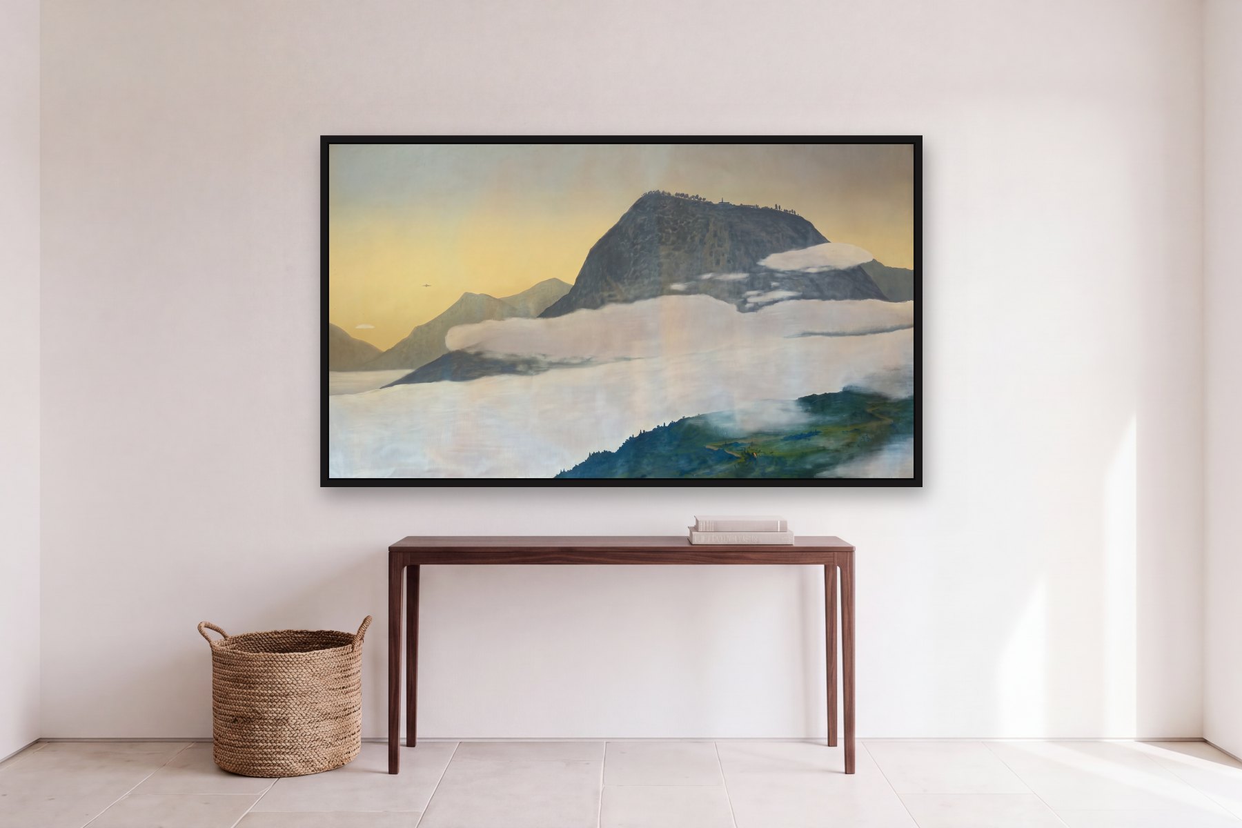 Monserrate by Bill Sullivan, hanging above a console table in a hallway