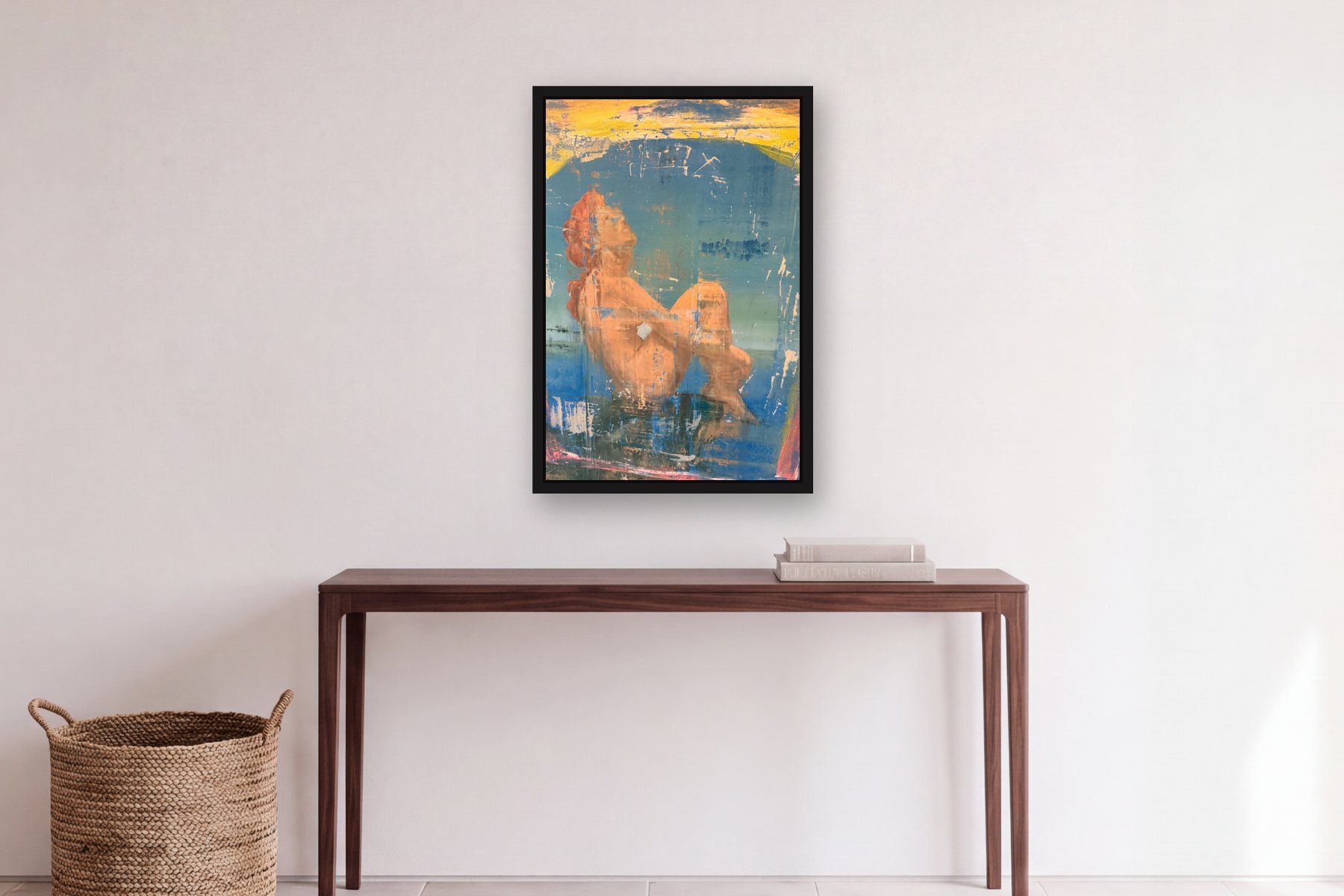 Naked Lady by Artist not recorded, hanging above a console table in a hallway