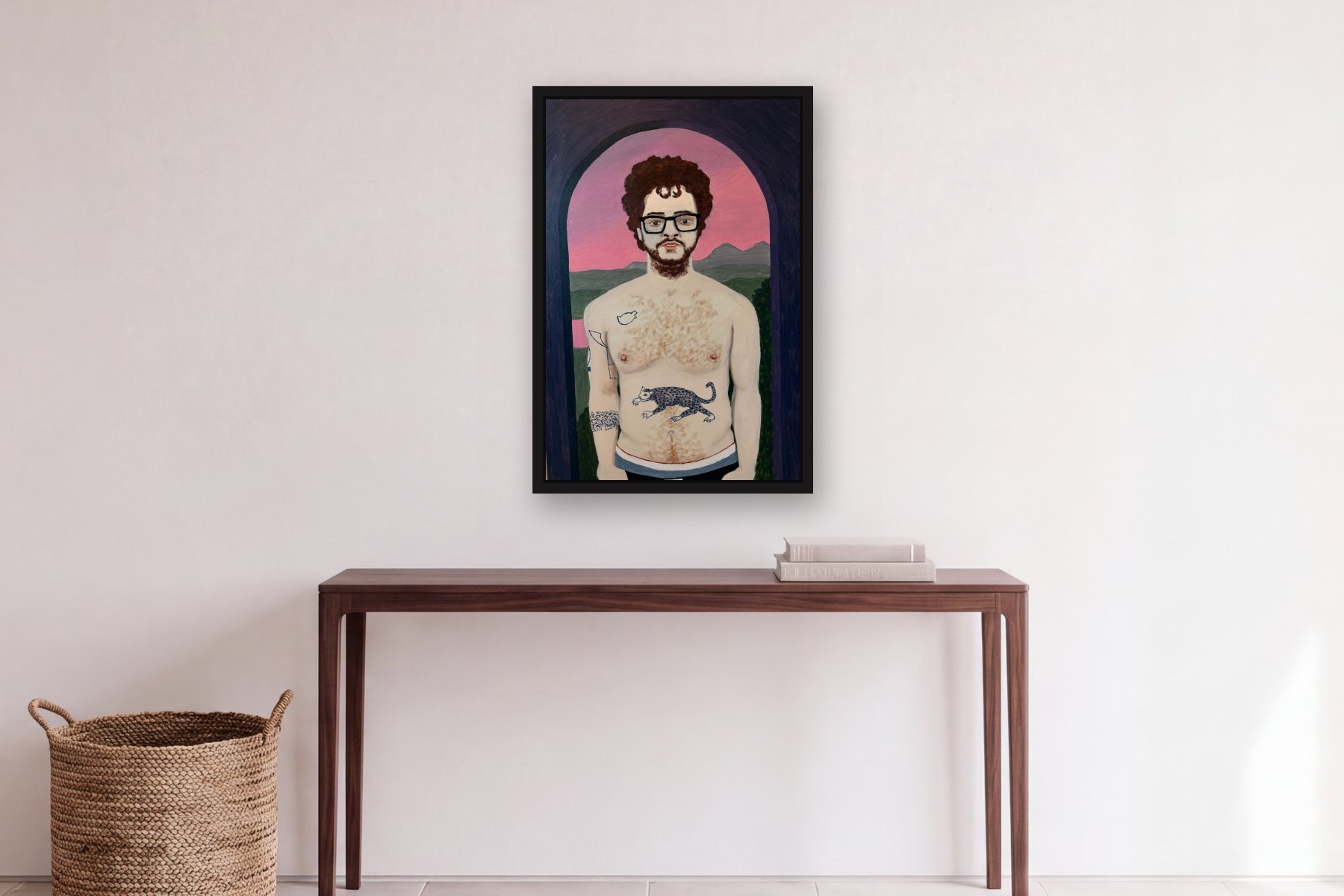Puma by Bill Sullivan, hanging above a console table in a hallway