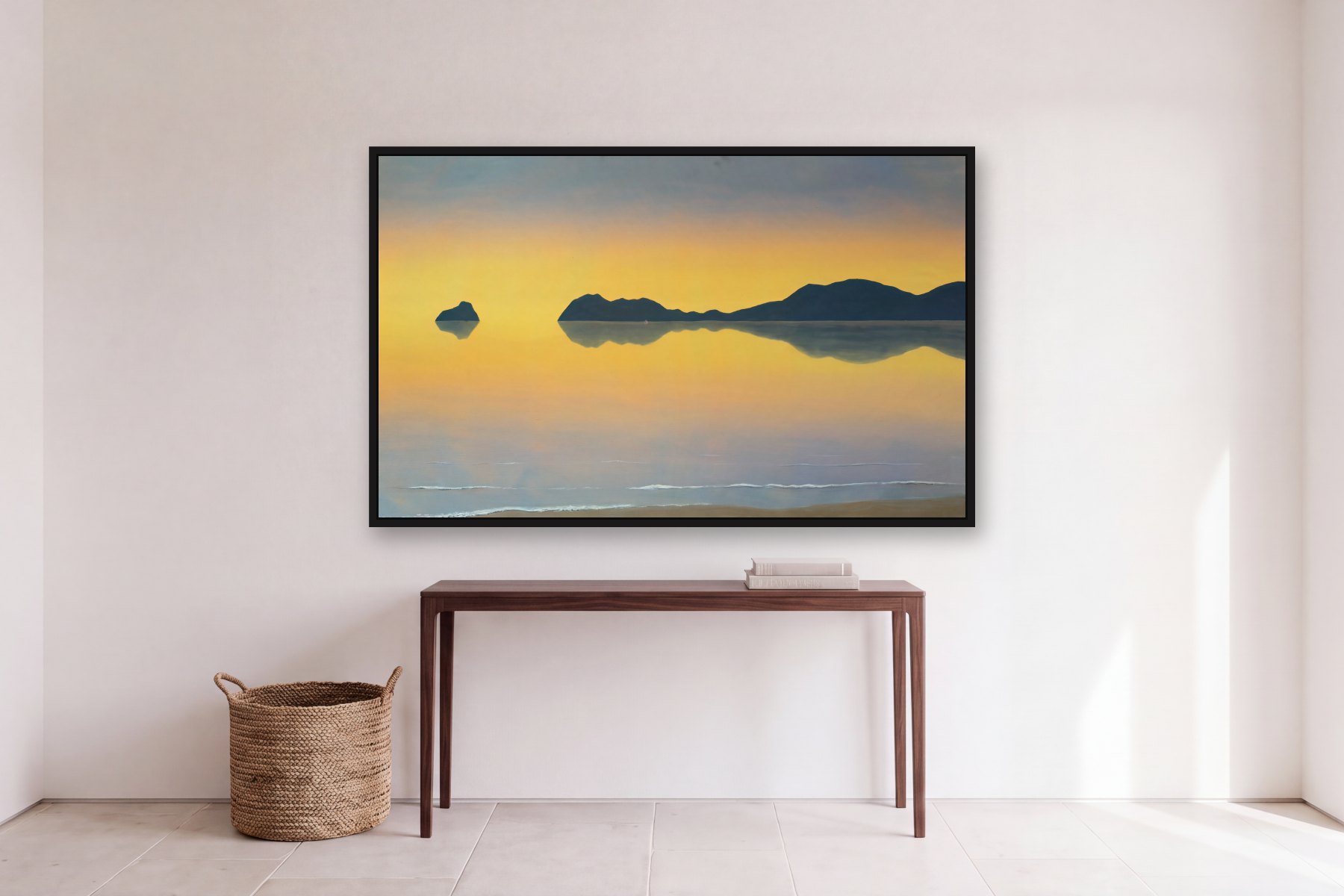 Santa Marta by Bill Sullivan, hanging above a console table in a hallway
