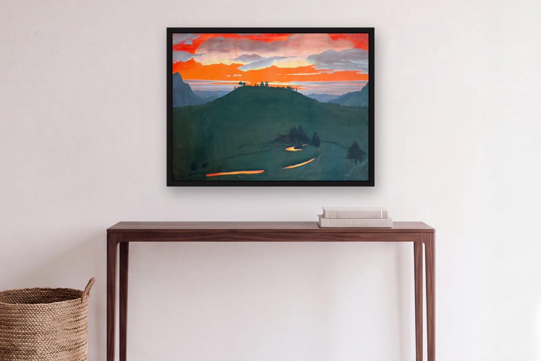 Somewhere in Colombia by Bill Sullivan, hanging above a console table in a hallway