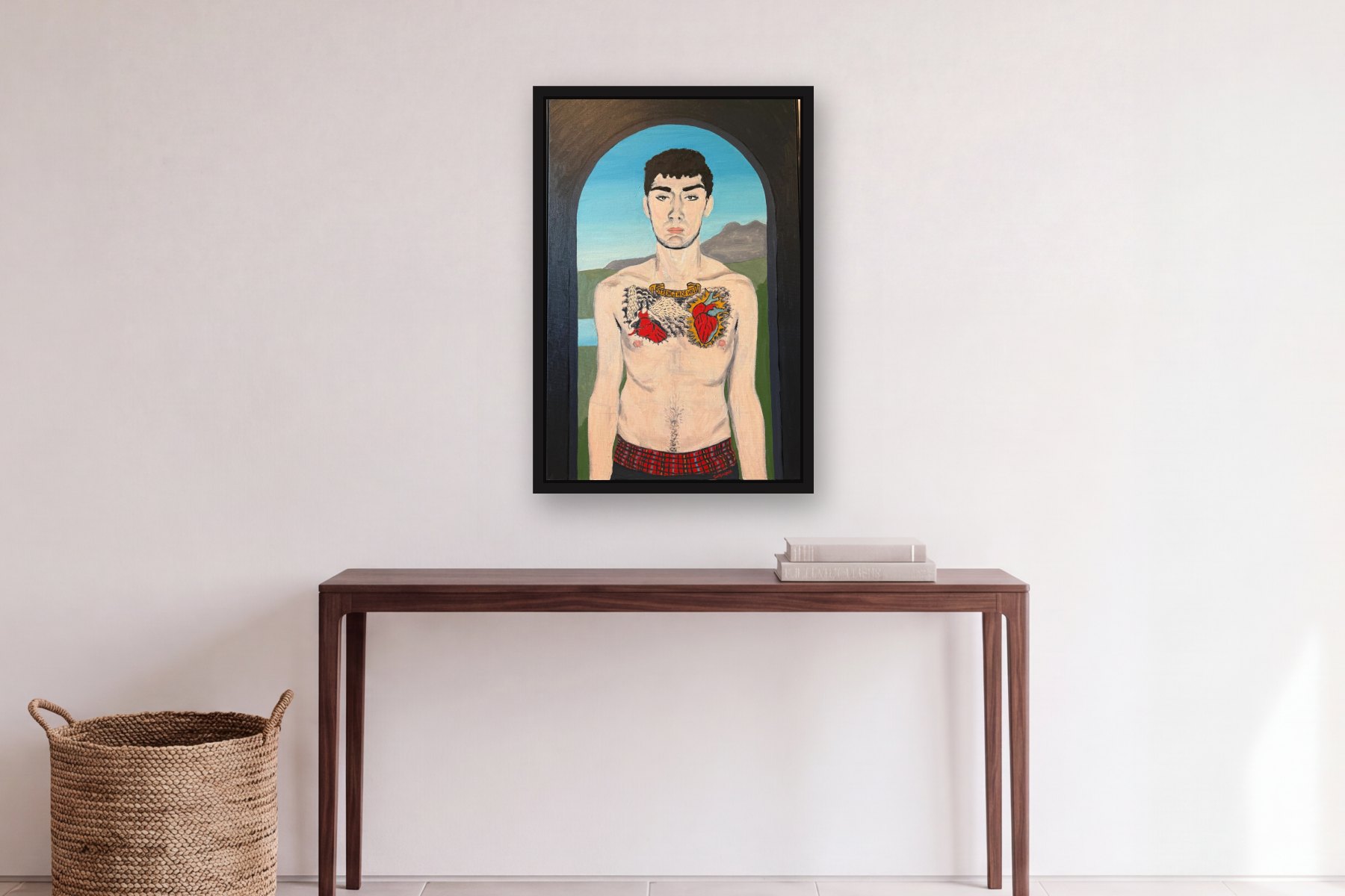 Strength of Will by Bill Sullivan, hanging above a console table in a hallway