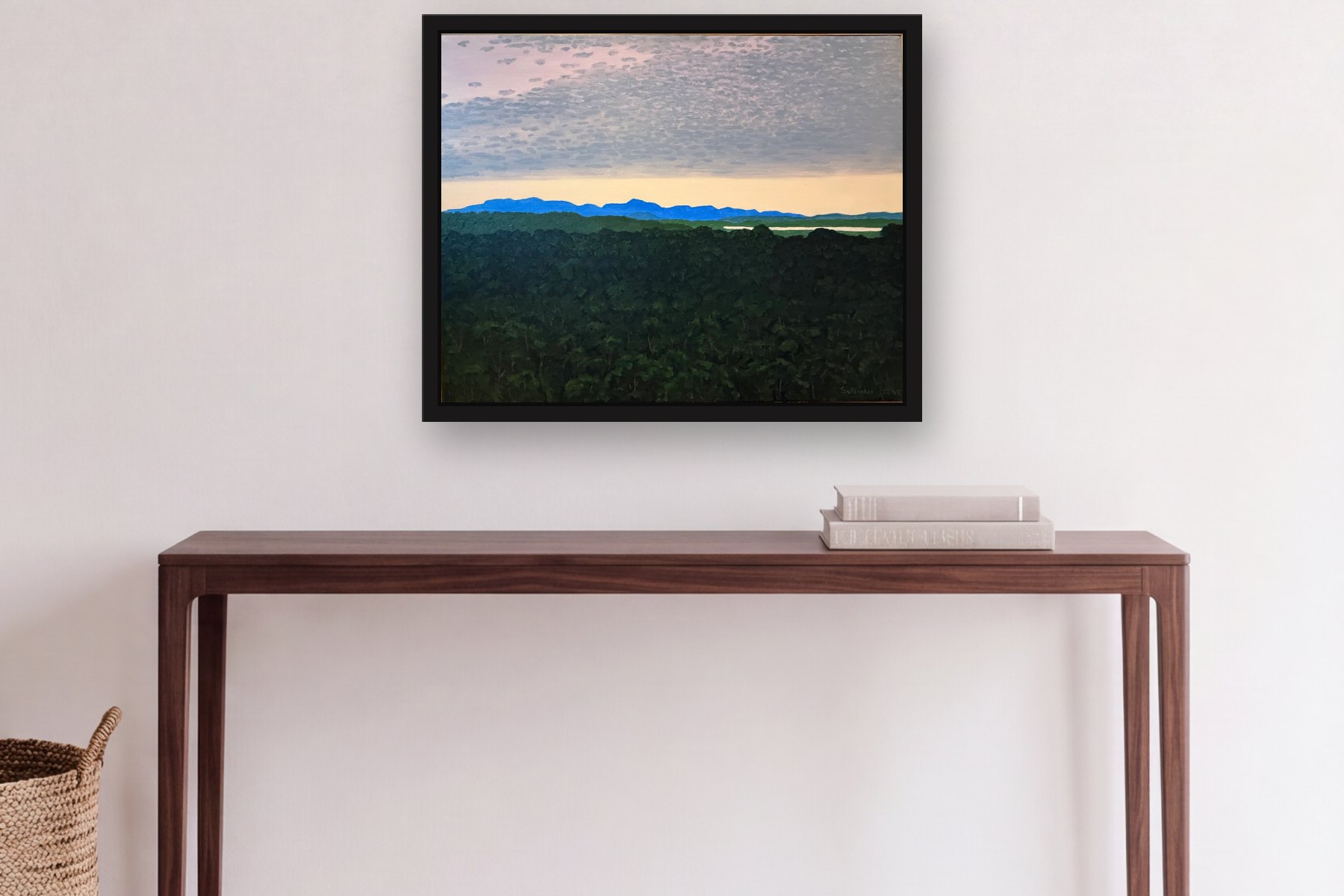 Thinking of Friedrich by Bill Sullivan, hanging above a console table in a hallway
