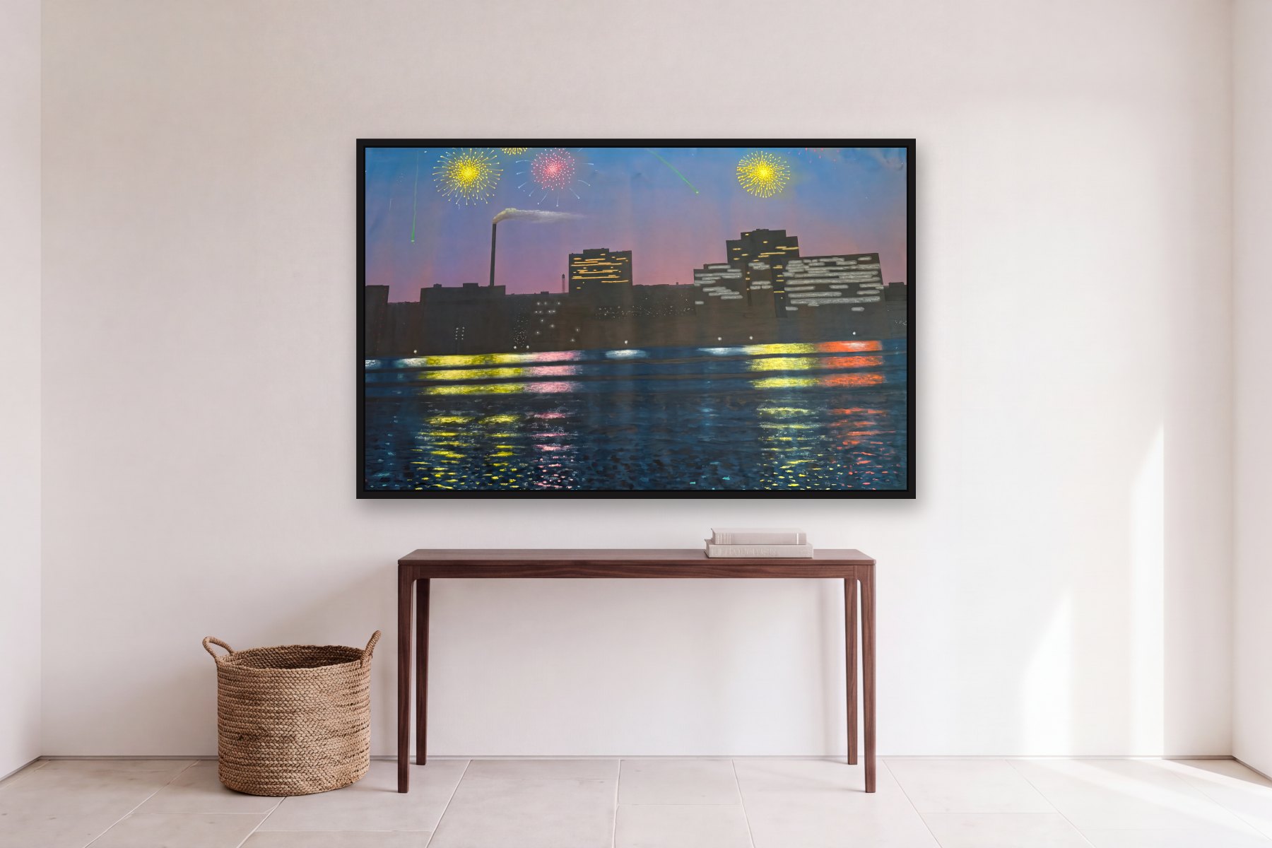 Untitled by Bill Sullivan, hanging above a console table in a hallway