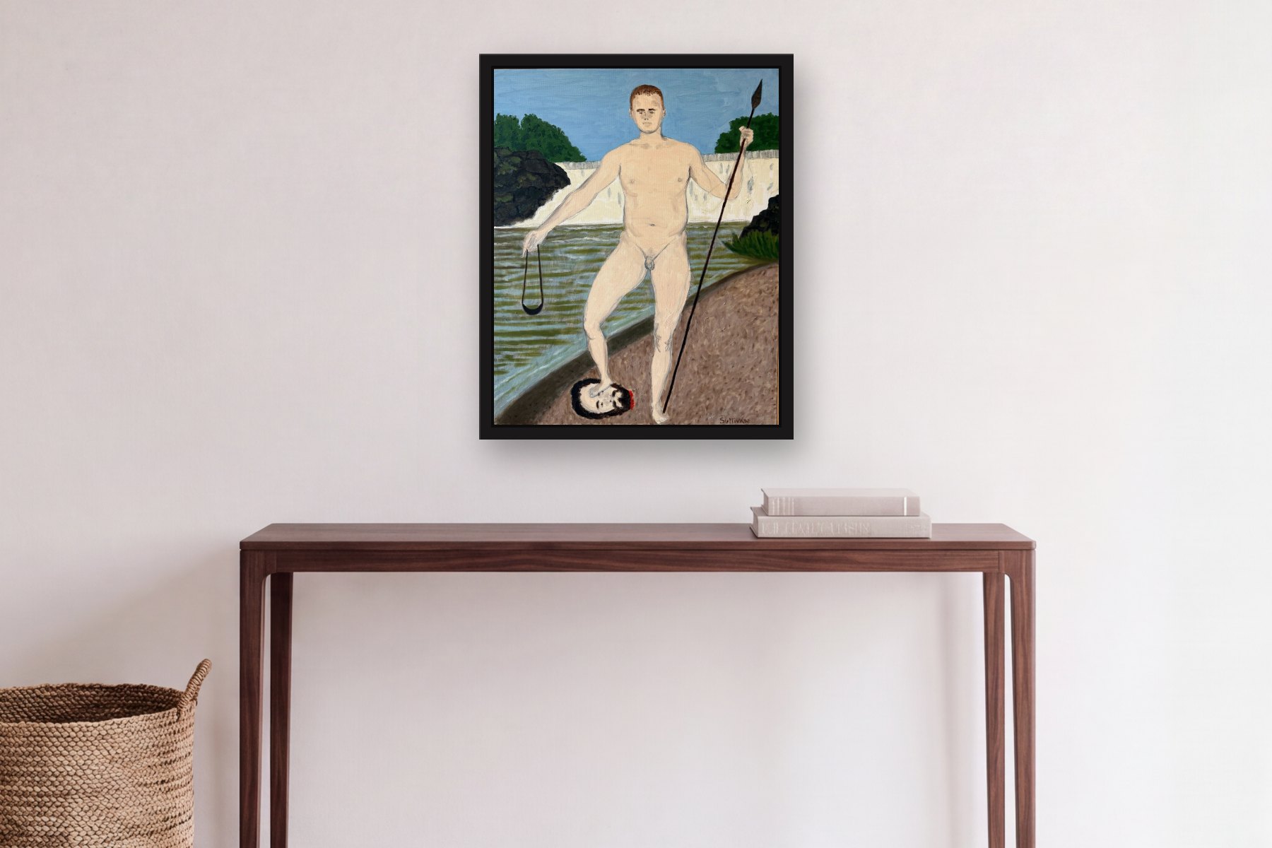 Untitled by Bill Sullivan, hanging above a console table in a hallway