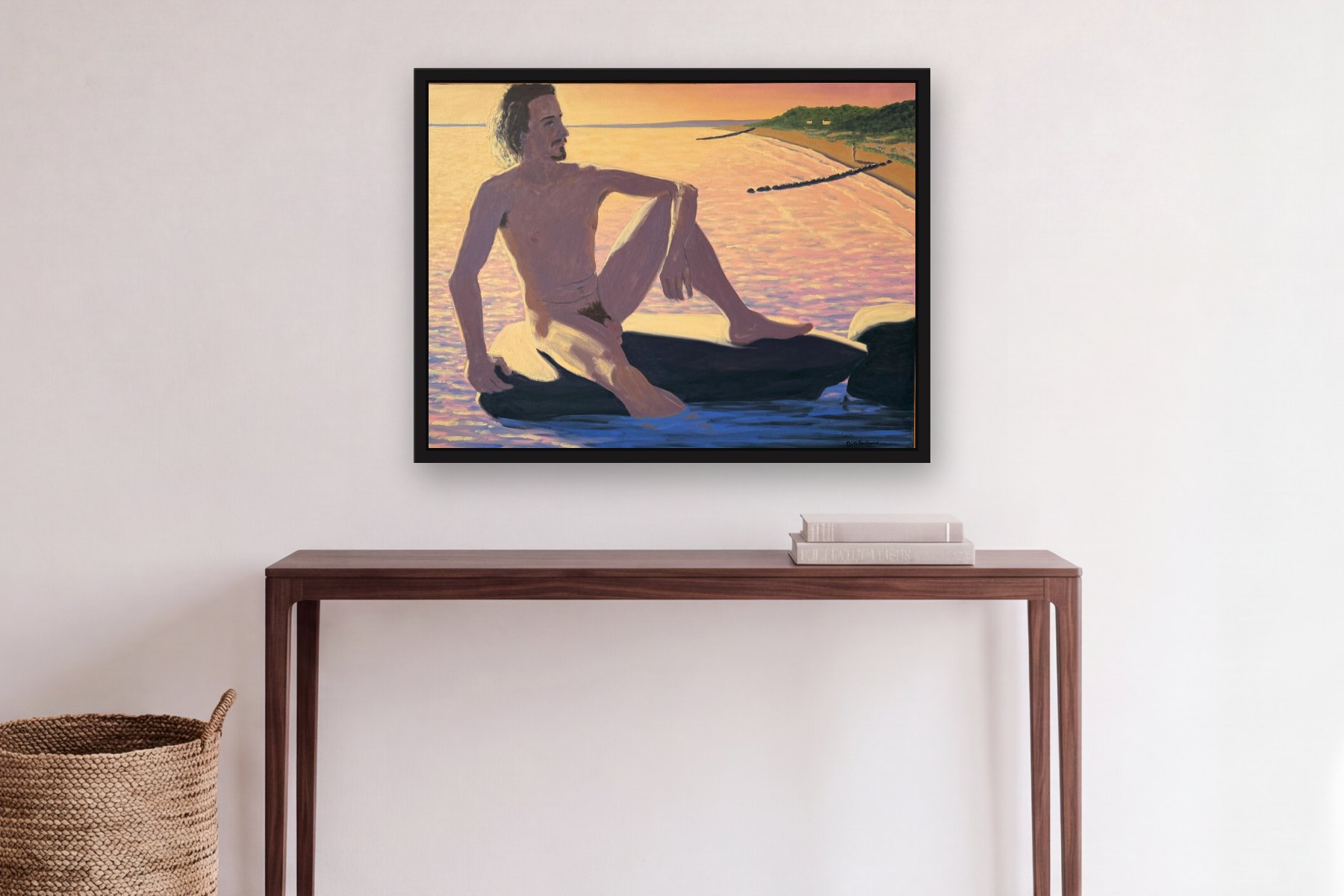 Untitled by Bill Sullivan, hanging above a console table in a hallway