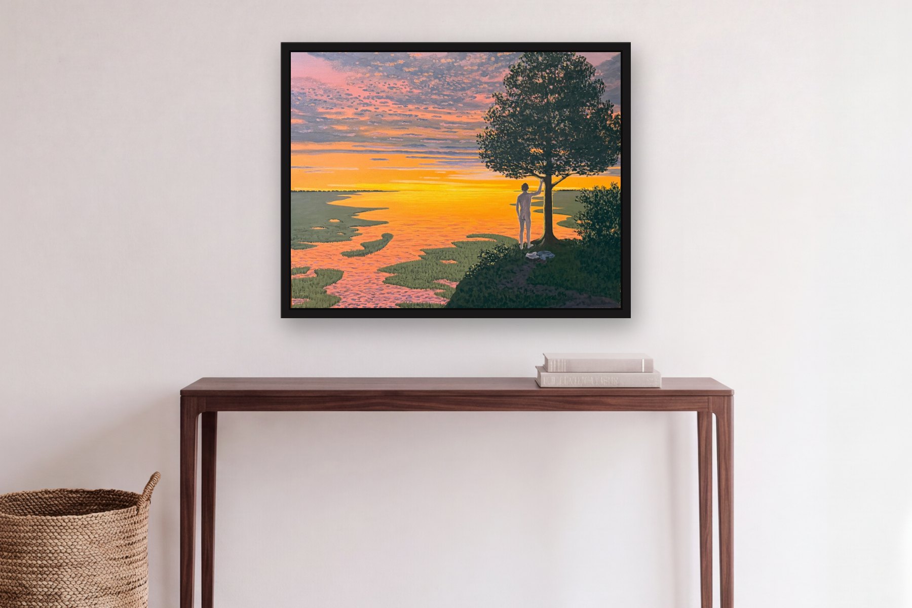 Untitled by Bill Sullivan, hanging above a console table in a hallway
