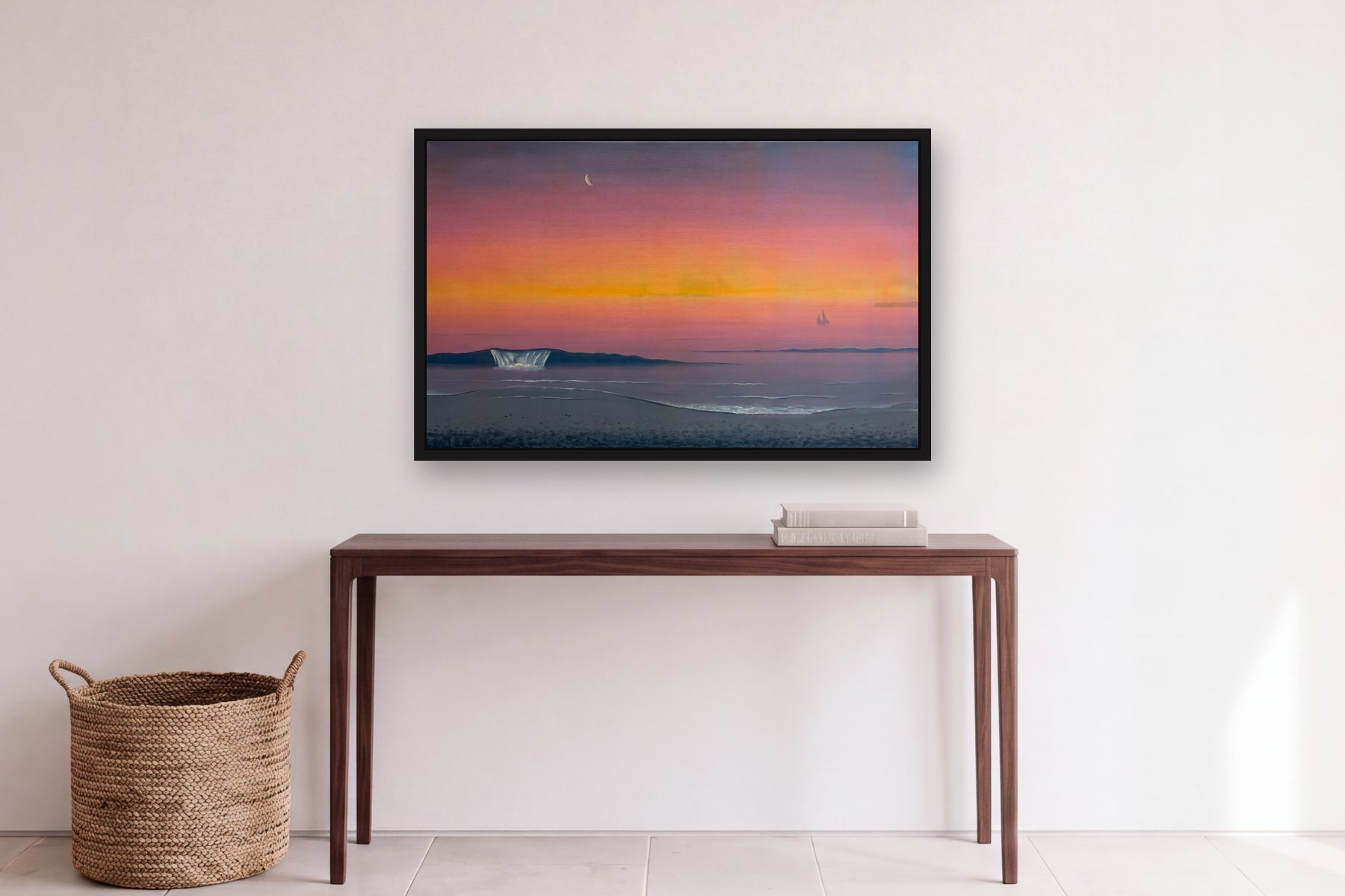 Untitled by Bill Sullivan, hanging above a console table in a hallway