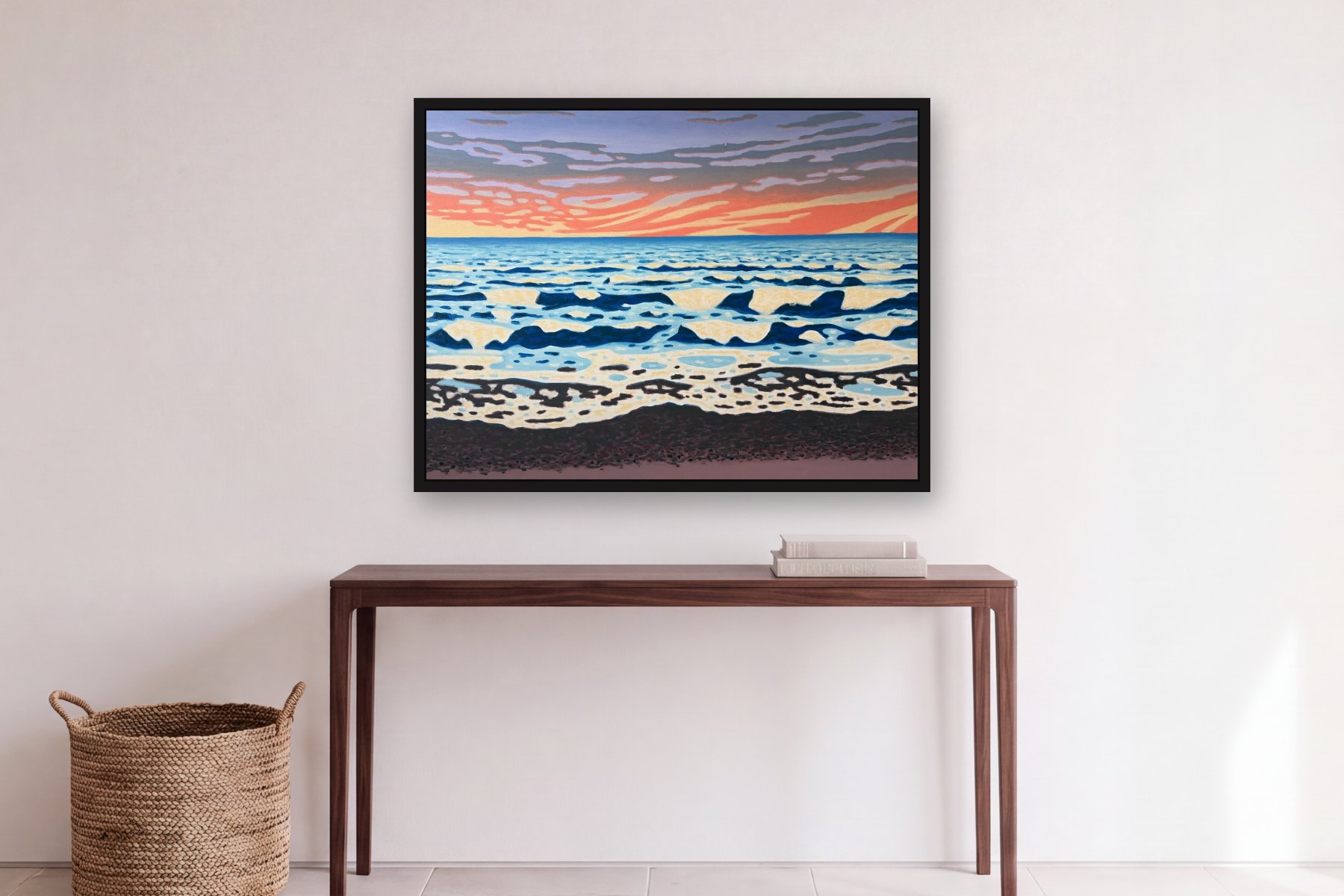 Untitled by Bill Sullivan, hanging above a console table in a hallway